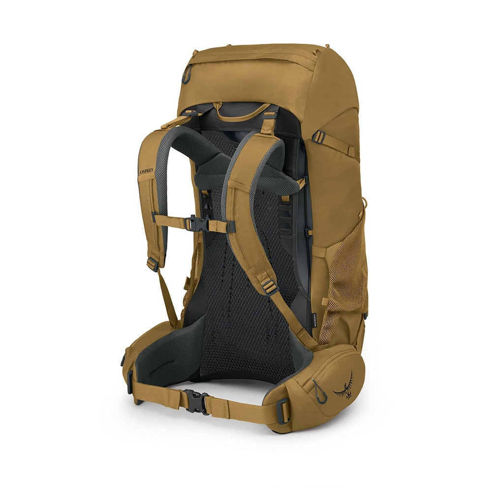 Osprey Rook 65 Backpacking Pack 65L in Histosol Brown/Rhino Grey — back view