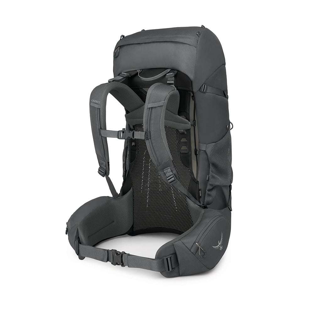 Osprey Renn 65 Extended Fit Backpacking Pack 65L in Dark Charcoal/Gray Wolf — back view