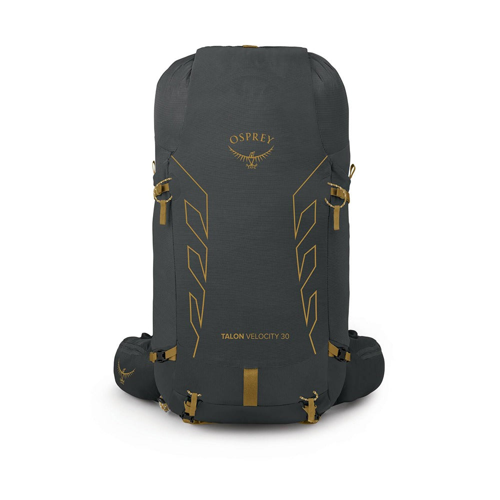 Osprey Talon Velocity 30 Hiking Backpack 30L in Dark Charcoal Tumbleweed Yellow — angle view 6