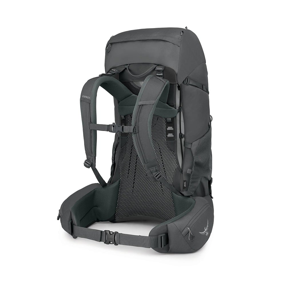 Osprey Rook 65 Backpacking Pack 65L in Dark Charcoal/Silver Lining — angle view 3