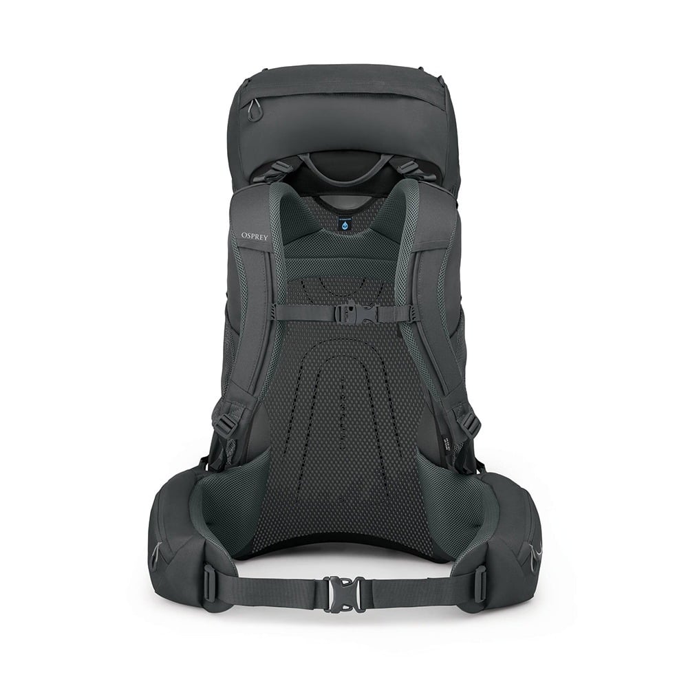 Osprey Rook 65 Backpacking Pack 65L in Dark Charcoal/Silver Lining — back view