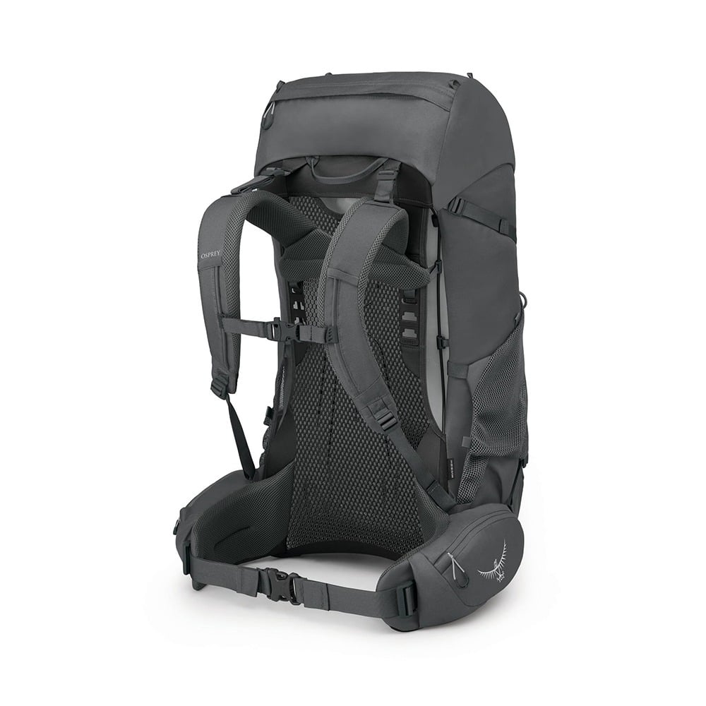Osprey Rook 65 Extended Fit Backpacking Pack 65L in Dark Charcoal/Silver Lining — back view