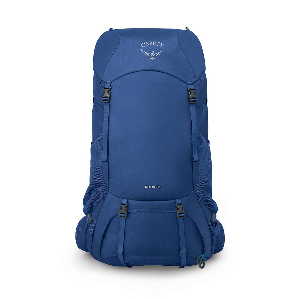 Osprey Rook 65 Backpacking Pack 65L in Astrology Blue/Blue Flame — front view