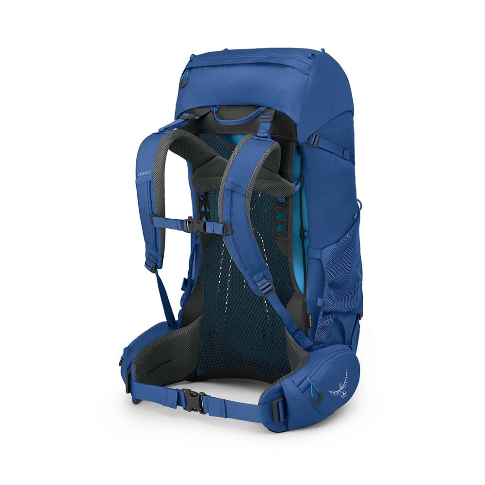 Osprey Rook 65 Backpacking Pack 65L in Astrology Blue/Blue Flame — back view