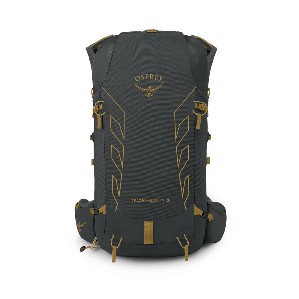 Osprey Talon Velocity 20 Hiking Backpack 20L in Dark Charcoal Tumbleweed Yellow — angle view 6