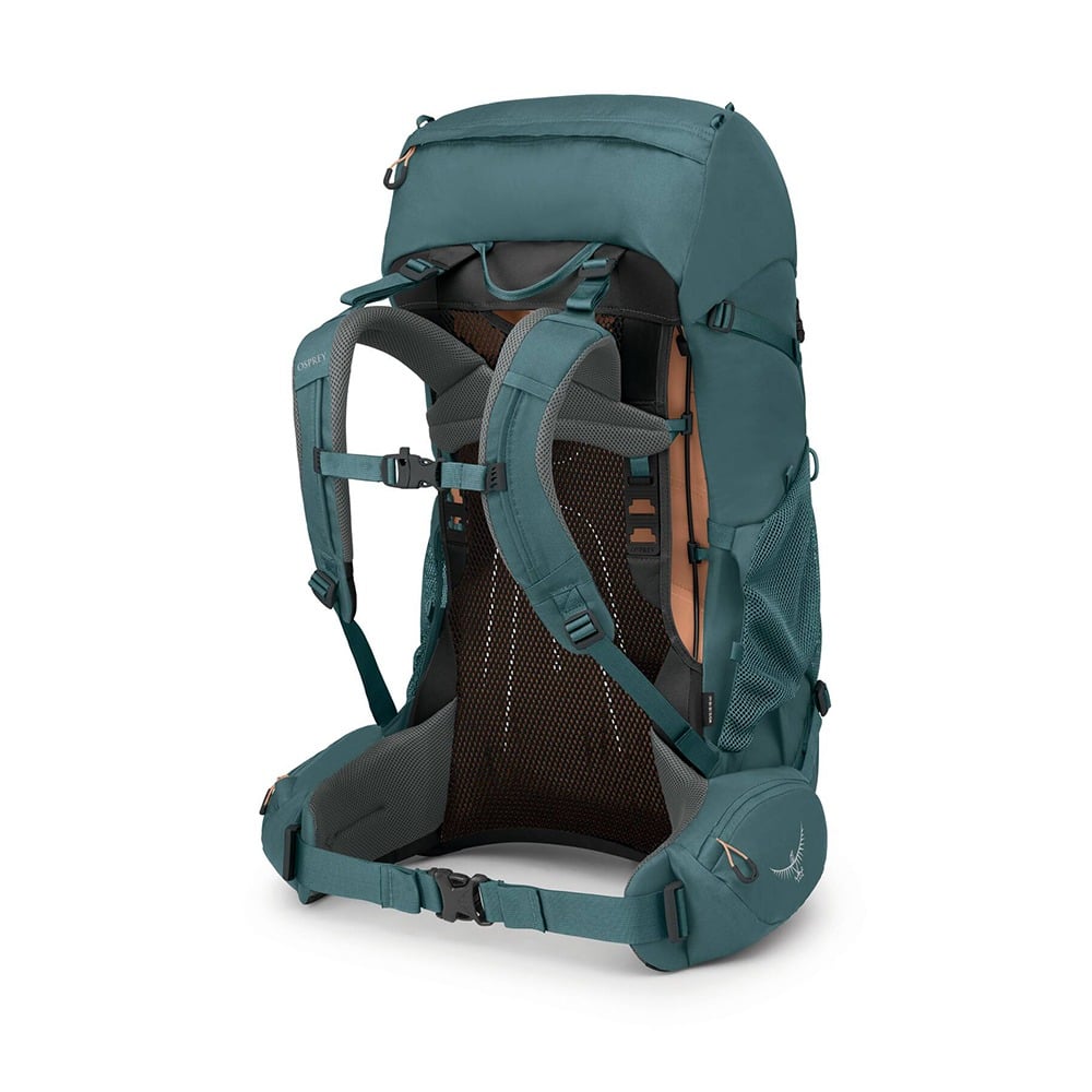 Osprey Renn 50 Women's Backpacking Pack 50L in Cascade Blue/Melon Orange — front view