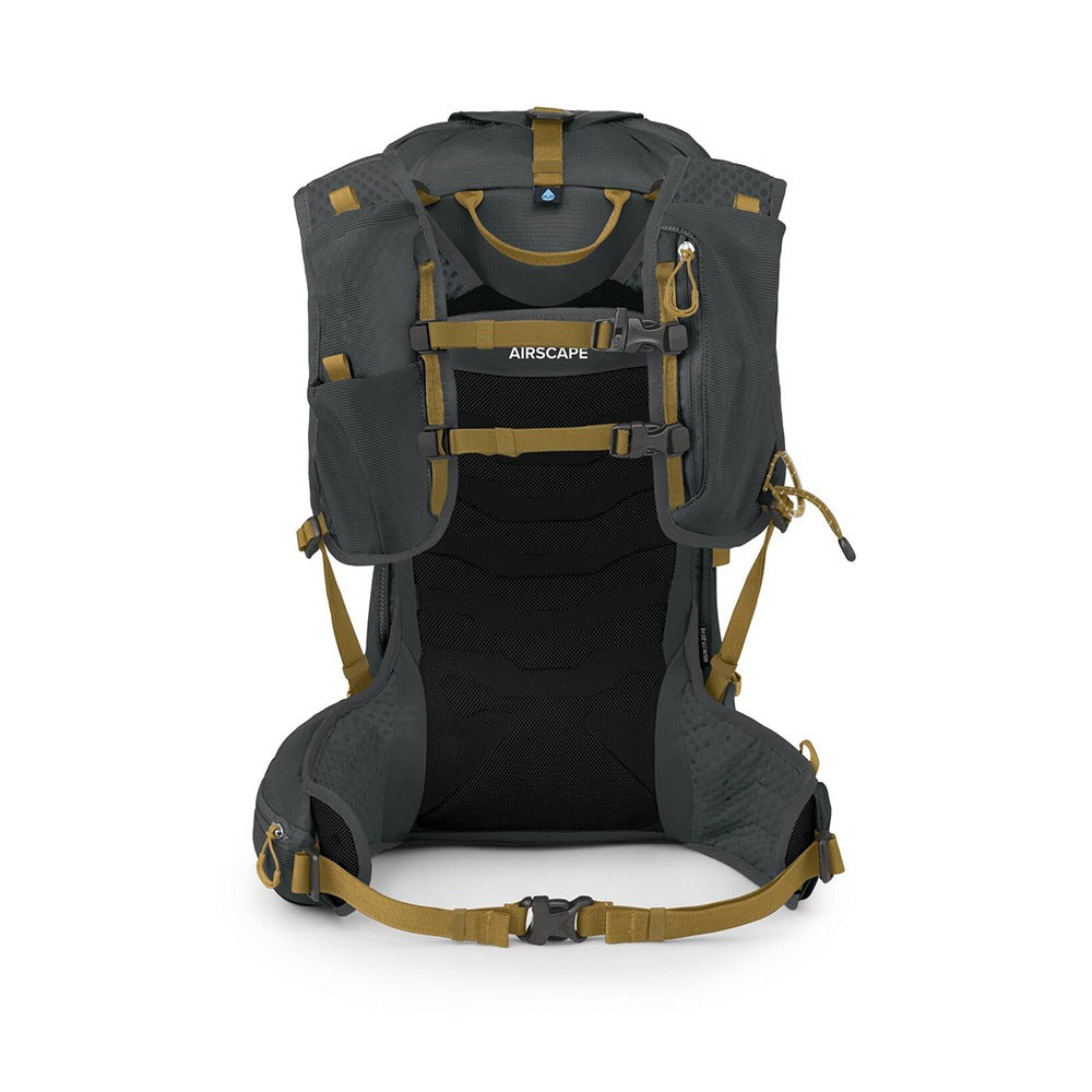 Osprey Talon Velocity 20 Hiking Backpack 20L in Dark Charcoal Tumbleweed Yellow — angle view 5