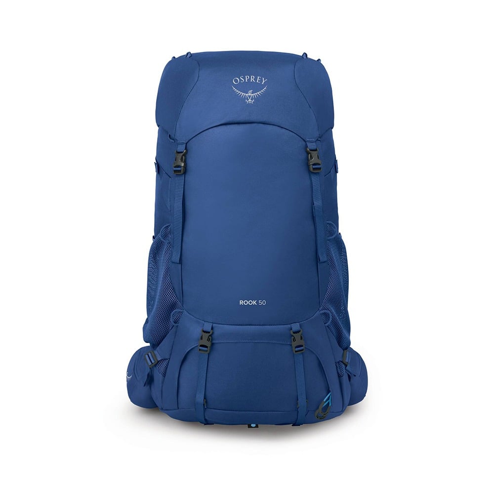 Osprey Rook 50 Backpacking Pack 50L in Astrology Blue/Blue Flame — front view