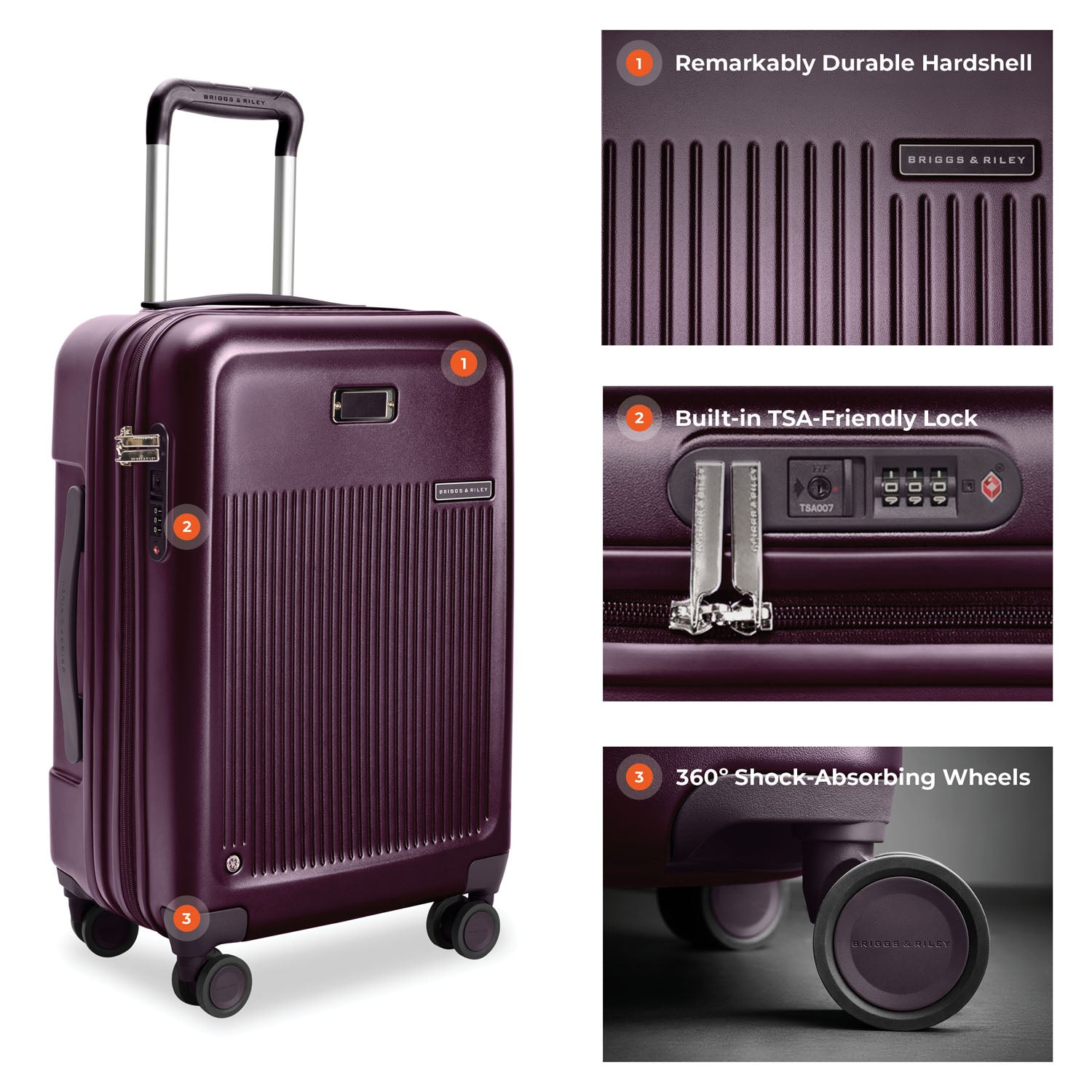 Briggs & Riley Sympatico Essential 22" Carry-On Expandable Spinner in Plum — detail view # color_Plum