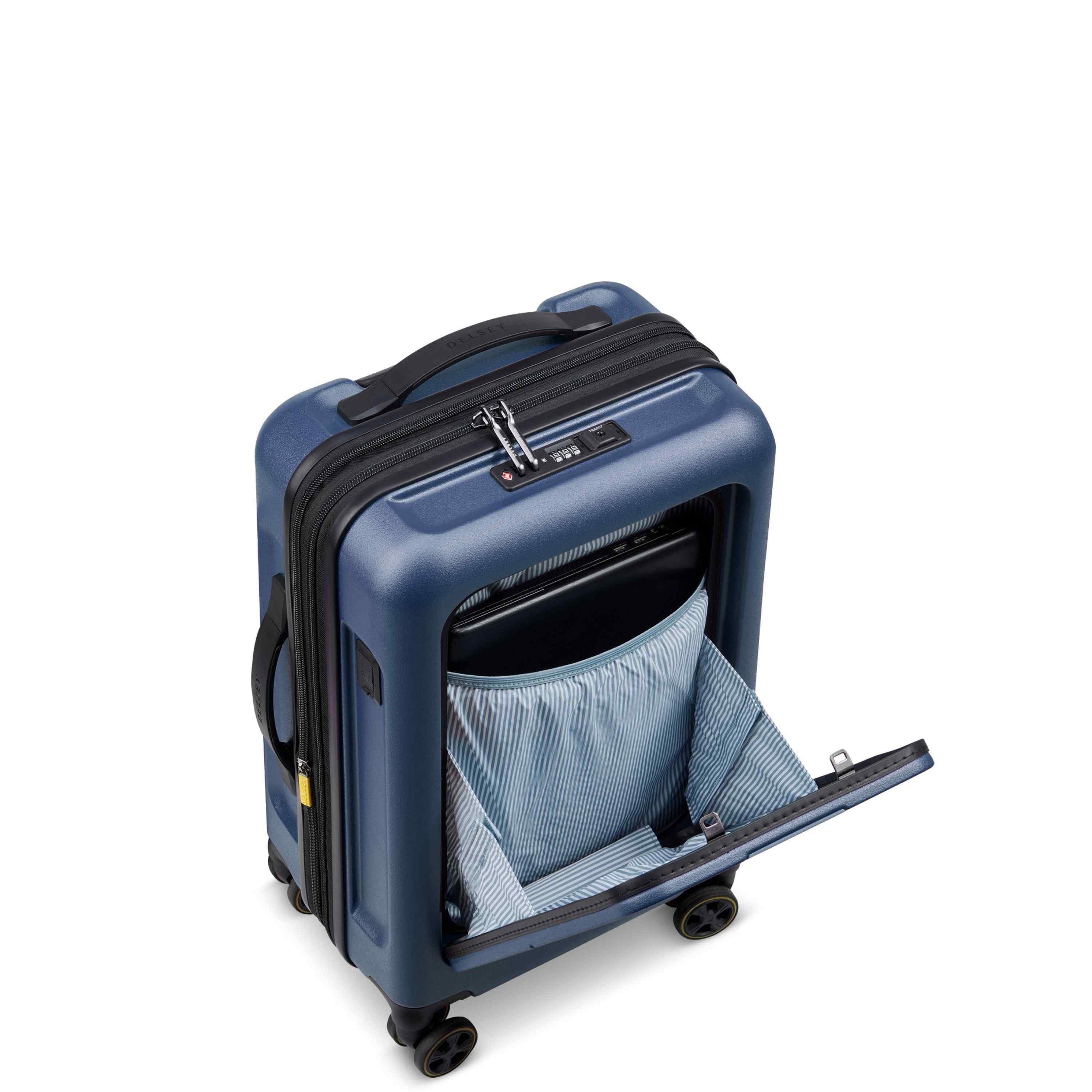 Delsey Turenne 2.0 Expandable Carry-On with Laptop Pocket in Navy — interior view # color_Navy