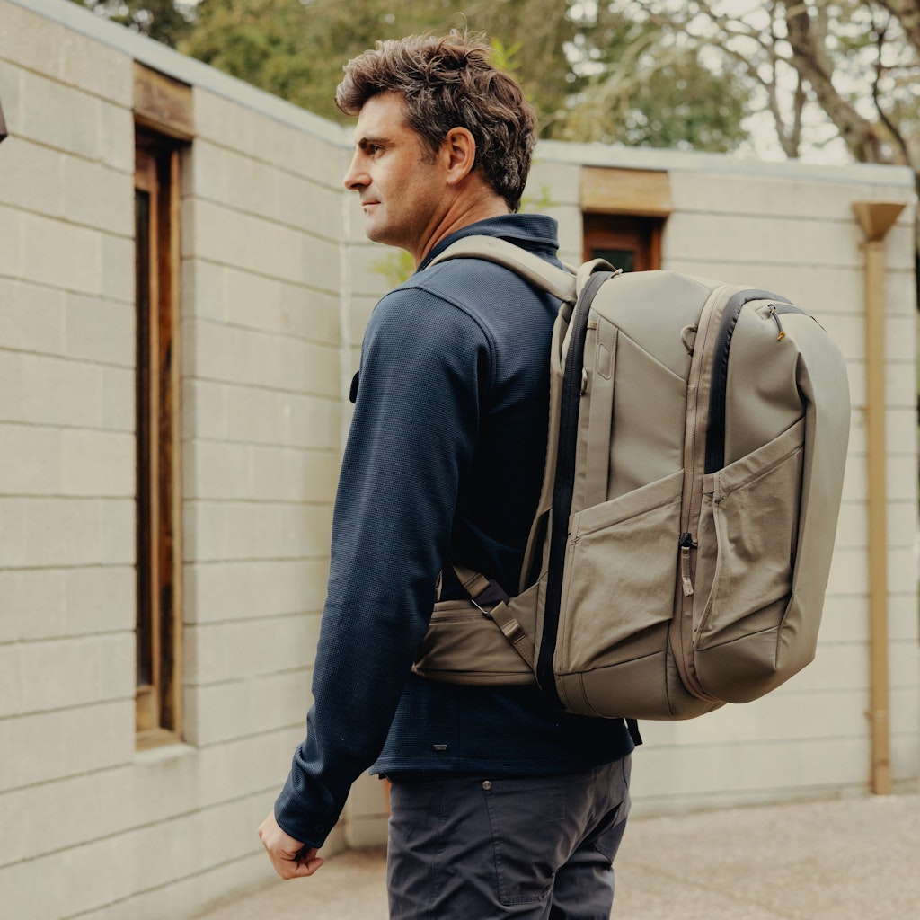 Peak Design Travel Backpack 2-in-1 40L in Stone — lifestyle 3