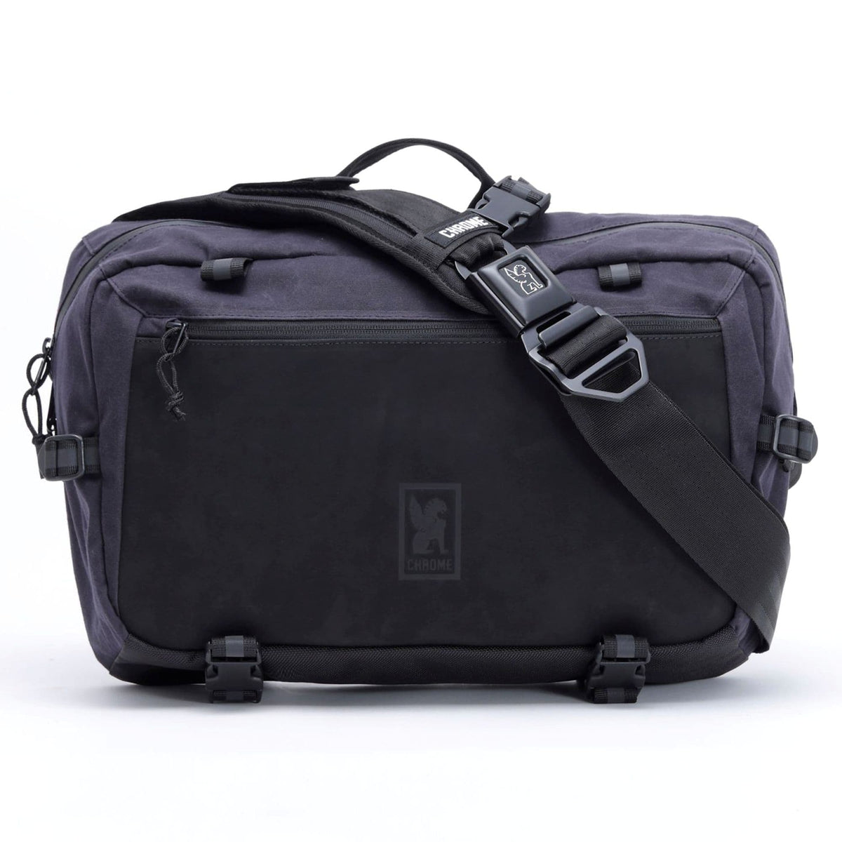 Chrome Industries Kadet Max Sling Bag 15L in Black Canvas Leather — front view