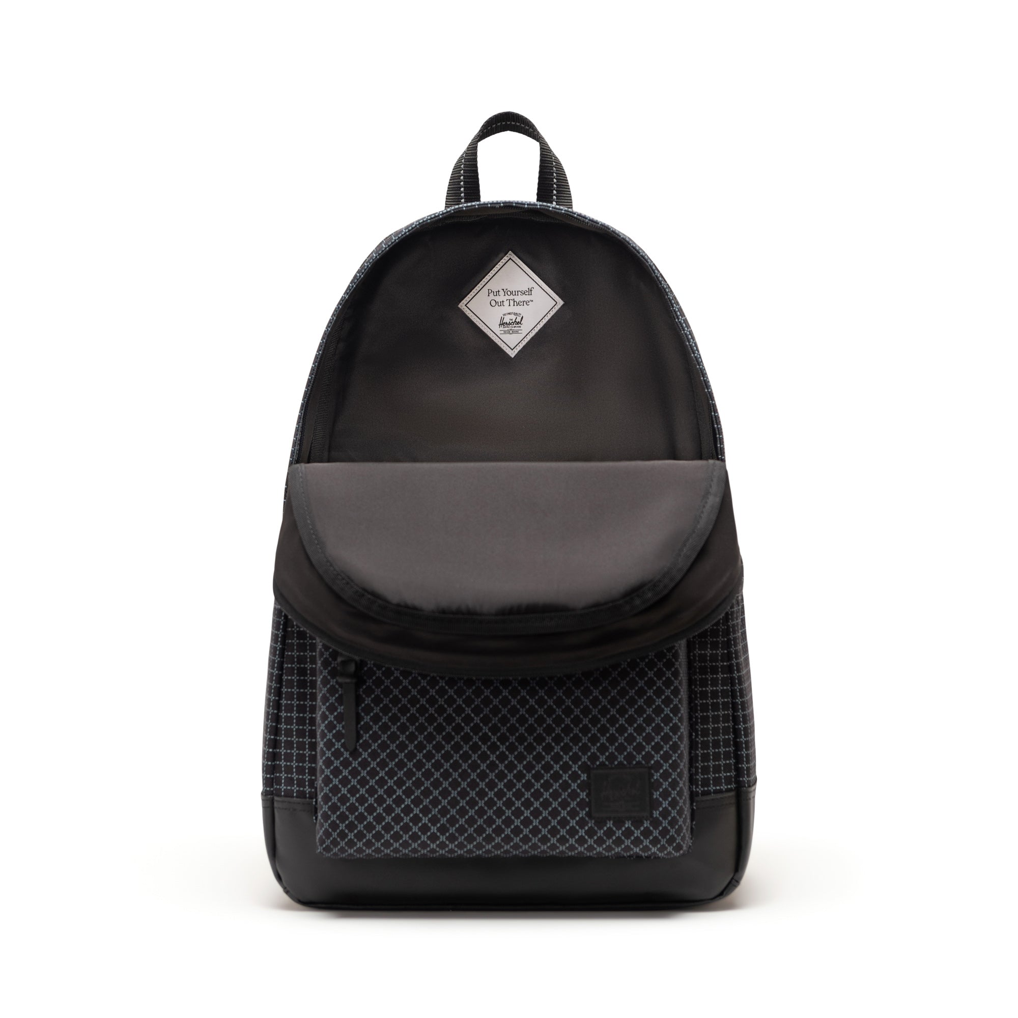 Herschel Heritage Backpack 24L in Grid Black/Black — interior view # color_Grid Black/Black