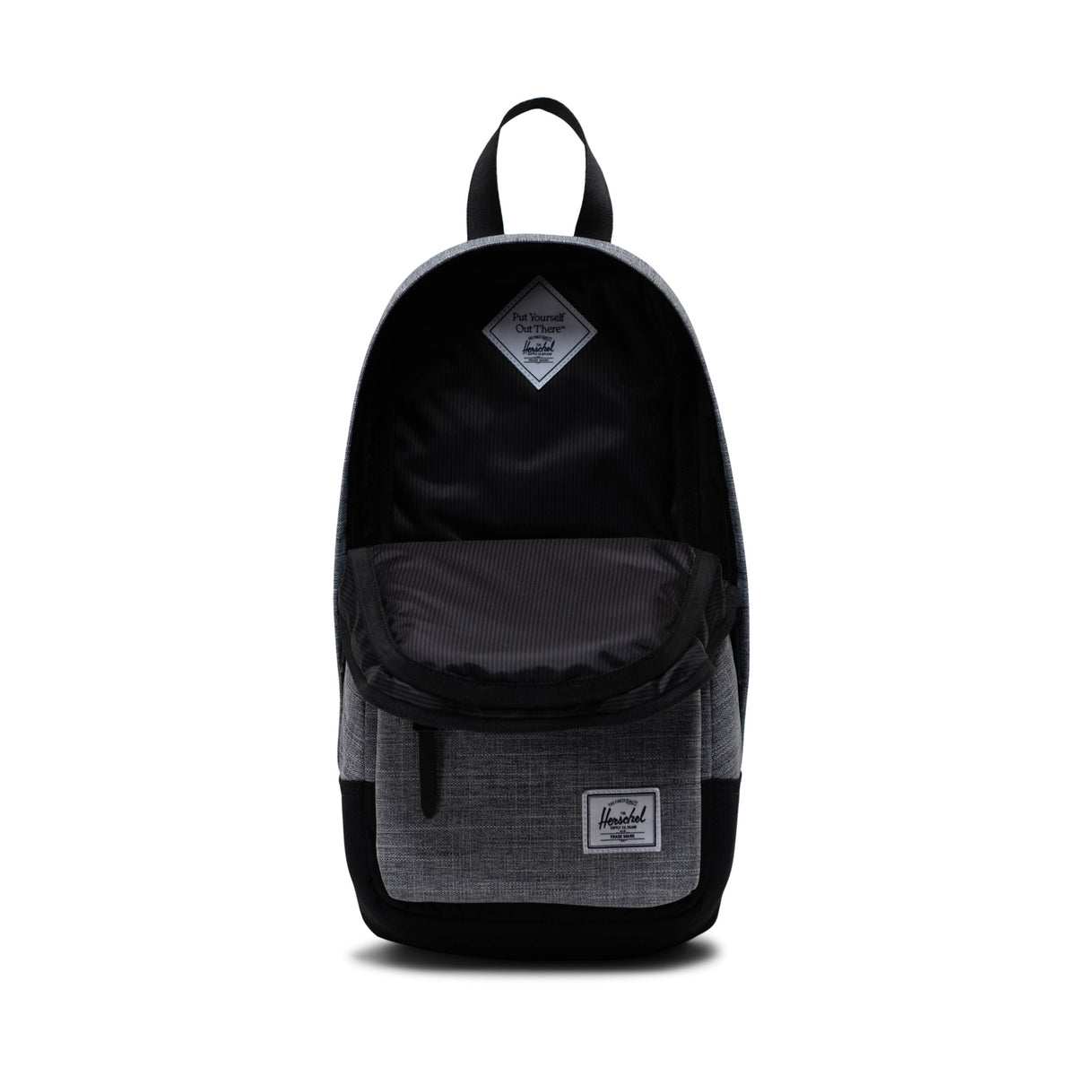 Herschel Heritage Shoulder Bag 8.5L in Raven Crosshatch — interior view # color_Raven Crosshatch