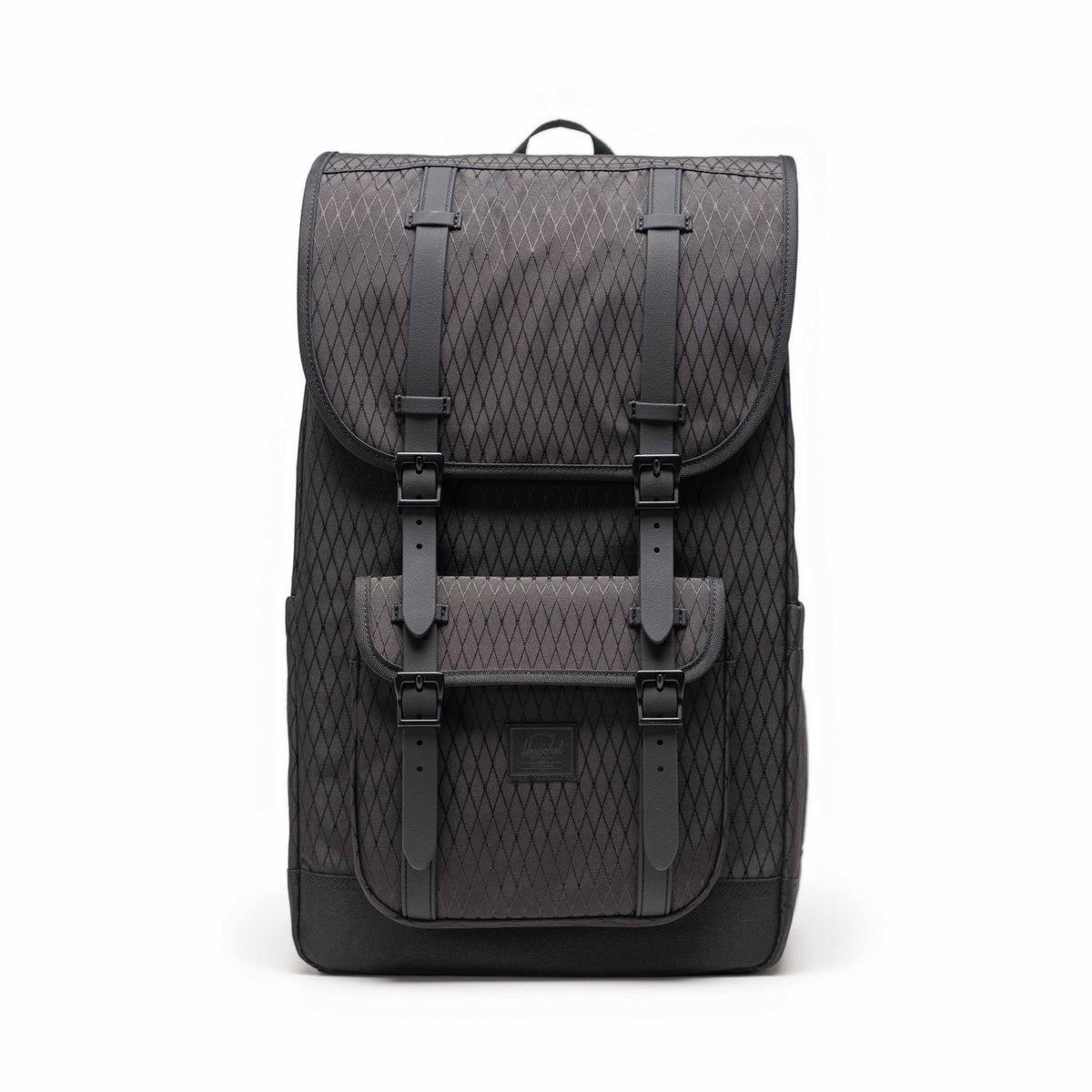Herschel Little America Backpack 30L in Black Diamond/Black — front view # color_Black Diamond/Black