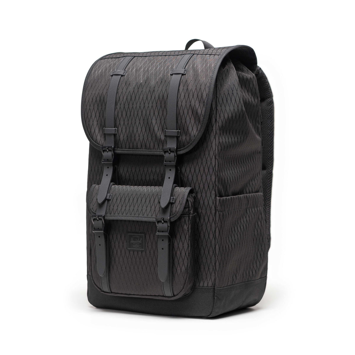 Herschel Little America Backpack 30L in Black Diamond/Black — angle view 2 # color_Black Diamond/Black