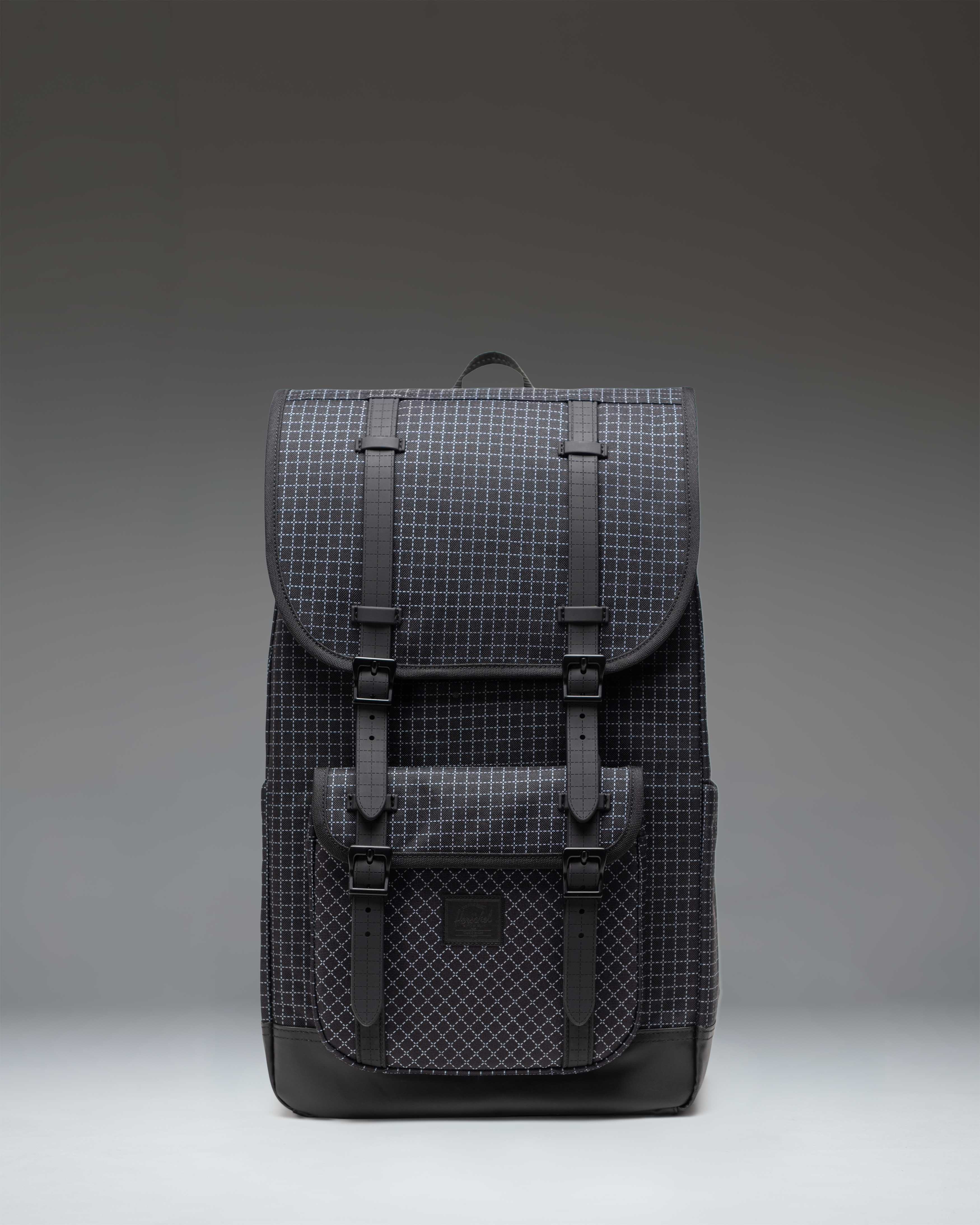 Herschel Little America Backpack 30L in Grid Black/Black — front view # color_Grid Black/Black