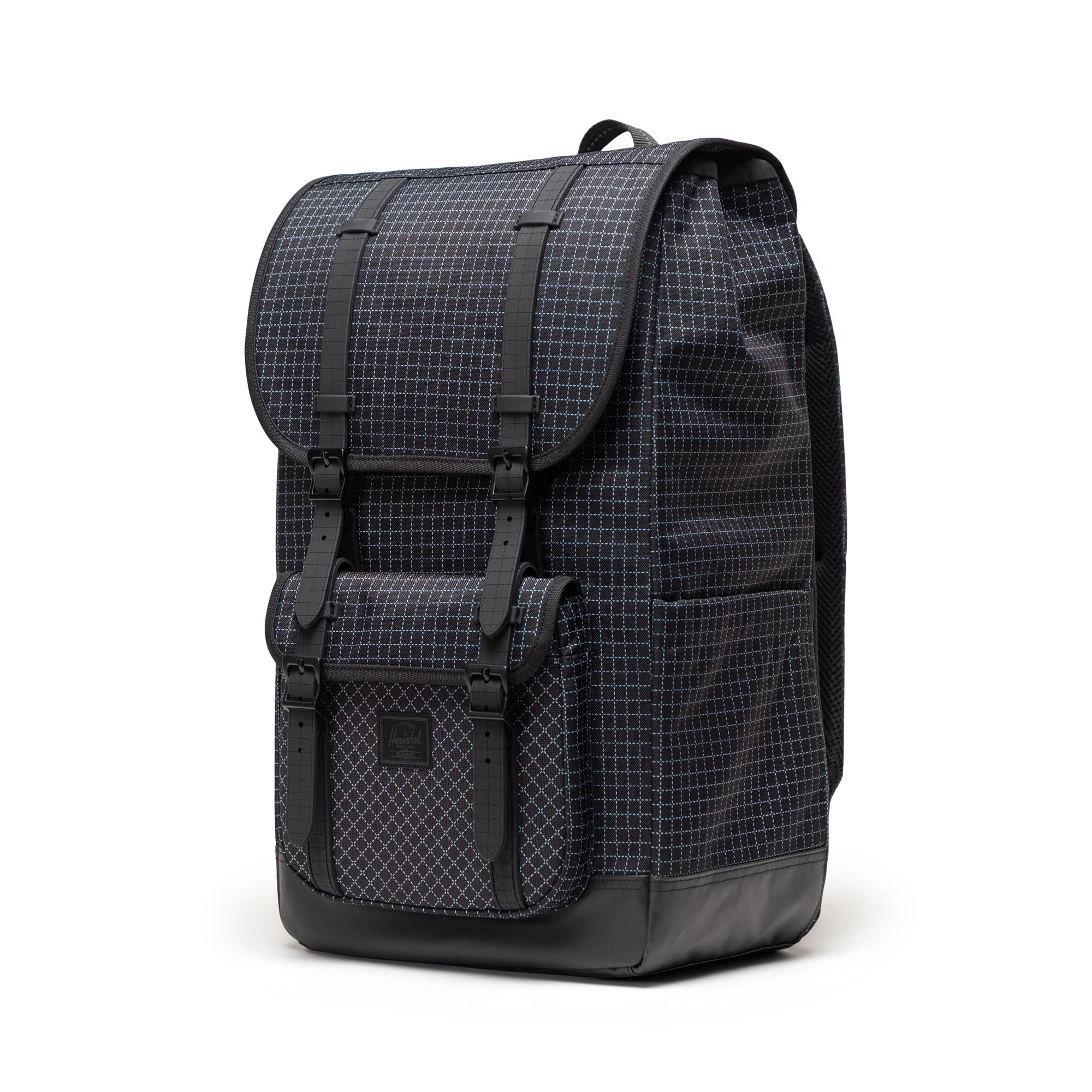 Herschel Little America Backpack 30L in Grid Black/Black — angle view 2 # color_Grid Black/Black