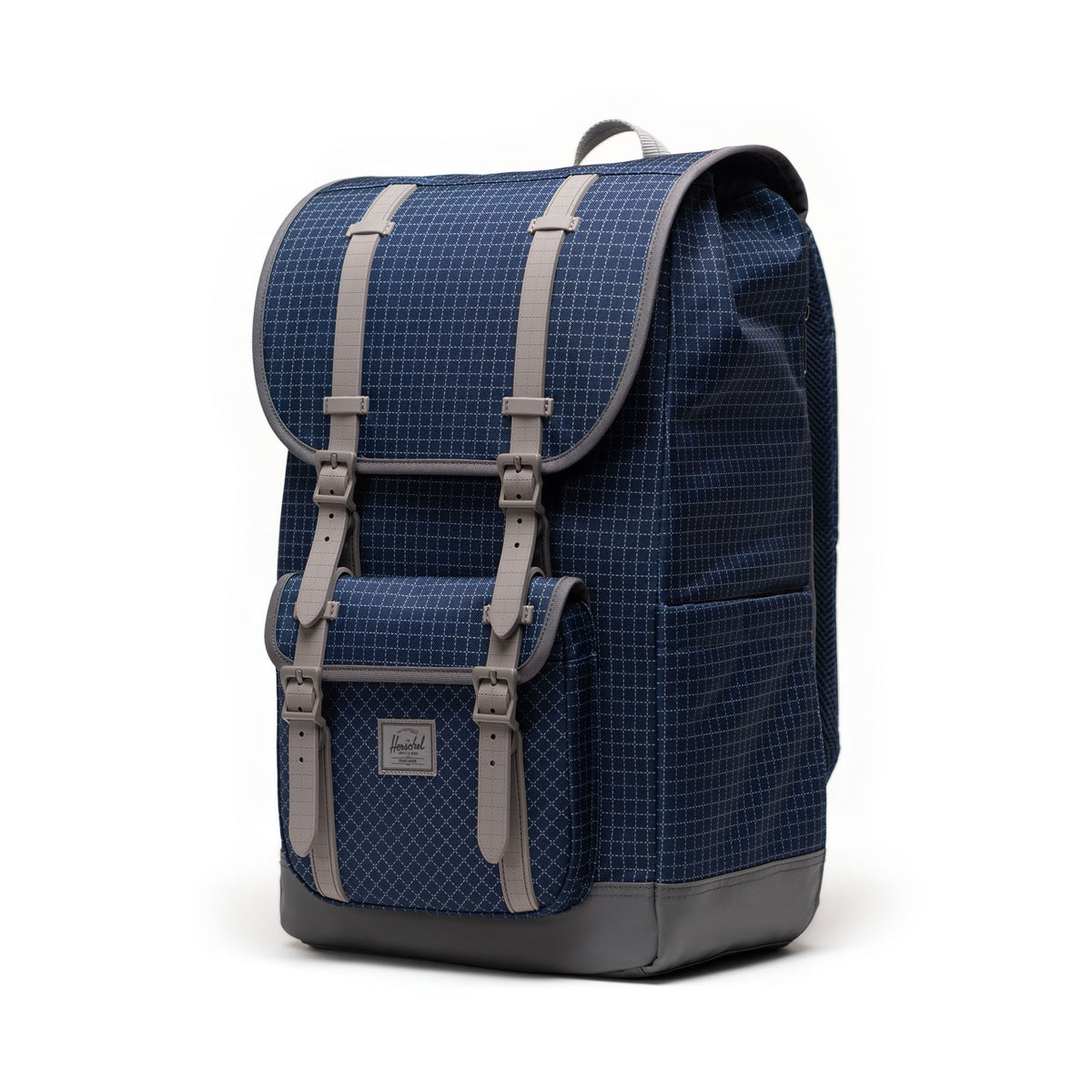 Herschel Little America Backpack 30L in Grid Naval Academy/Magnet — angle view 2 # color_Grid Naval Academy/Magnet