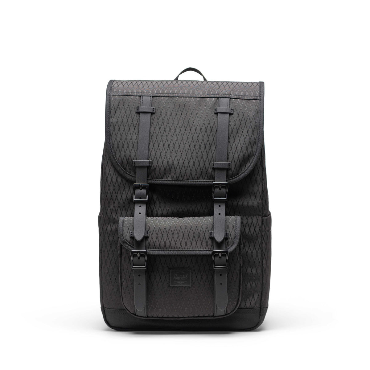 Herschel Little America Mid Backpack 21L in Black Diamond/Black — front view # color_Black Diamond/Black