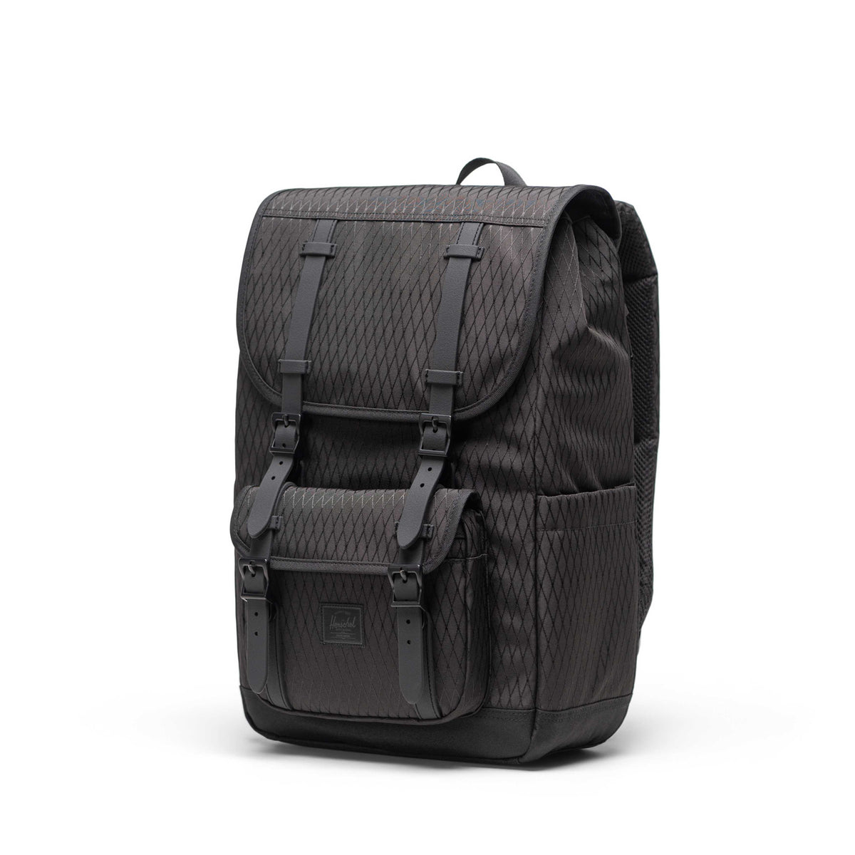 Herschel Little America Mid Backpack 21L in Black Diamond/Black — angle view 2 # color_Black Diamond/Black