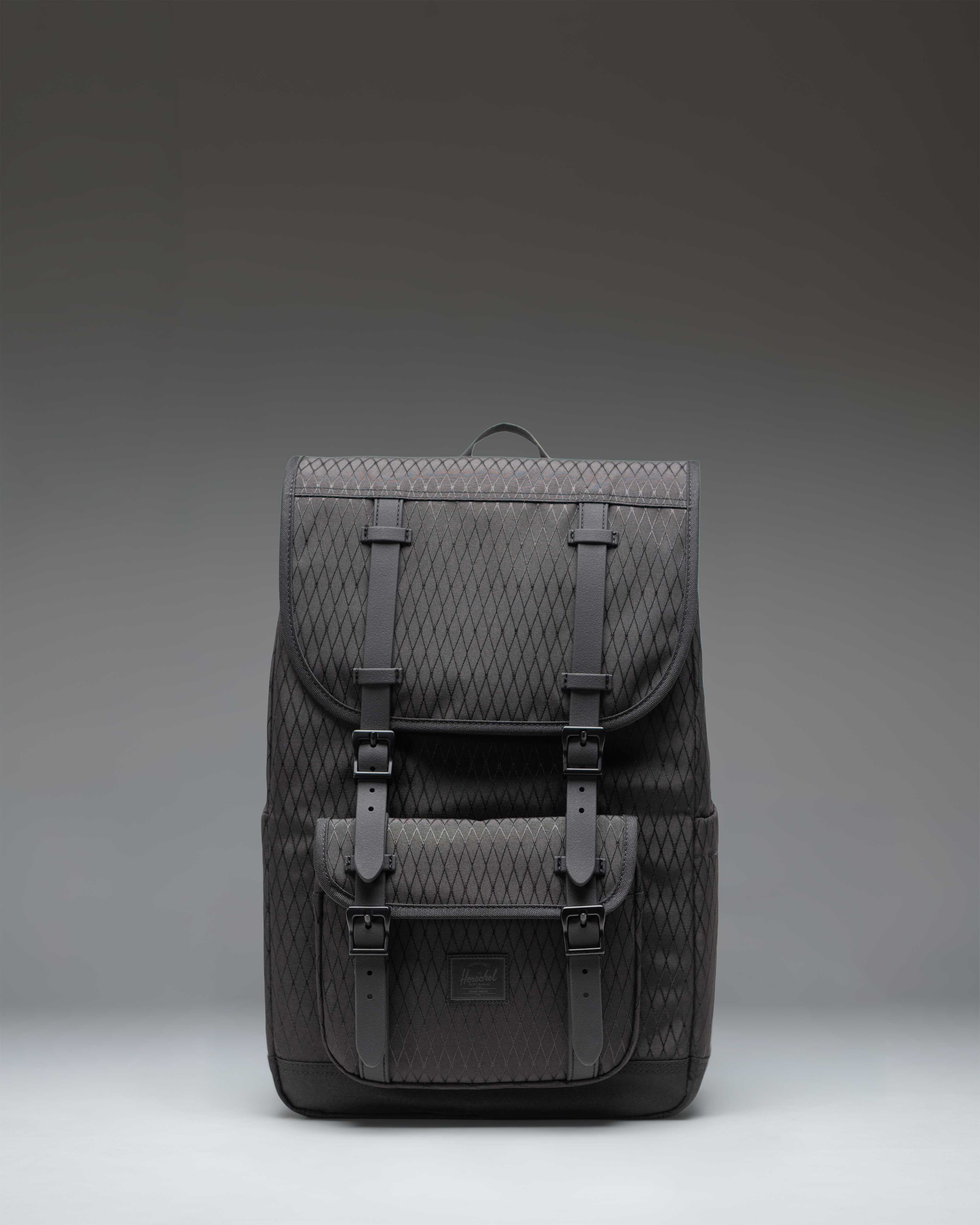 Herschel Little America Mid Backpack 21L in Black Diamond/Black — front view
