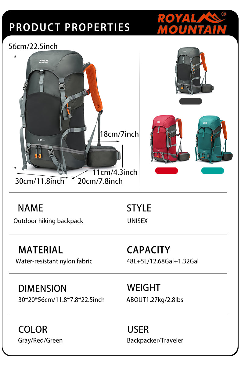 Royal Mountain 48L Outdoor Hiking Backpack