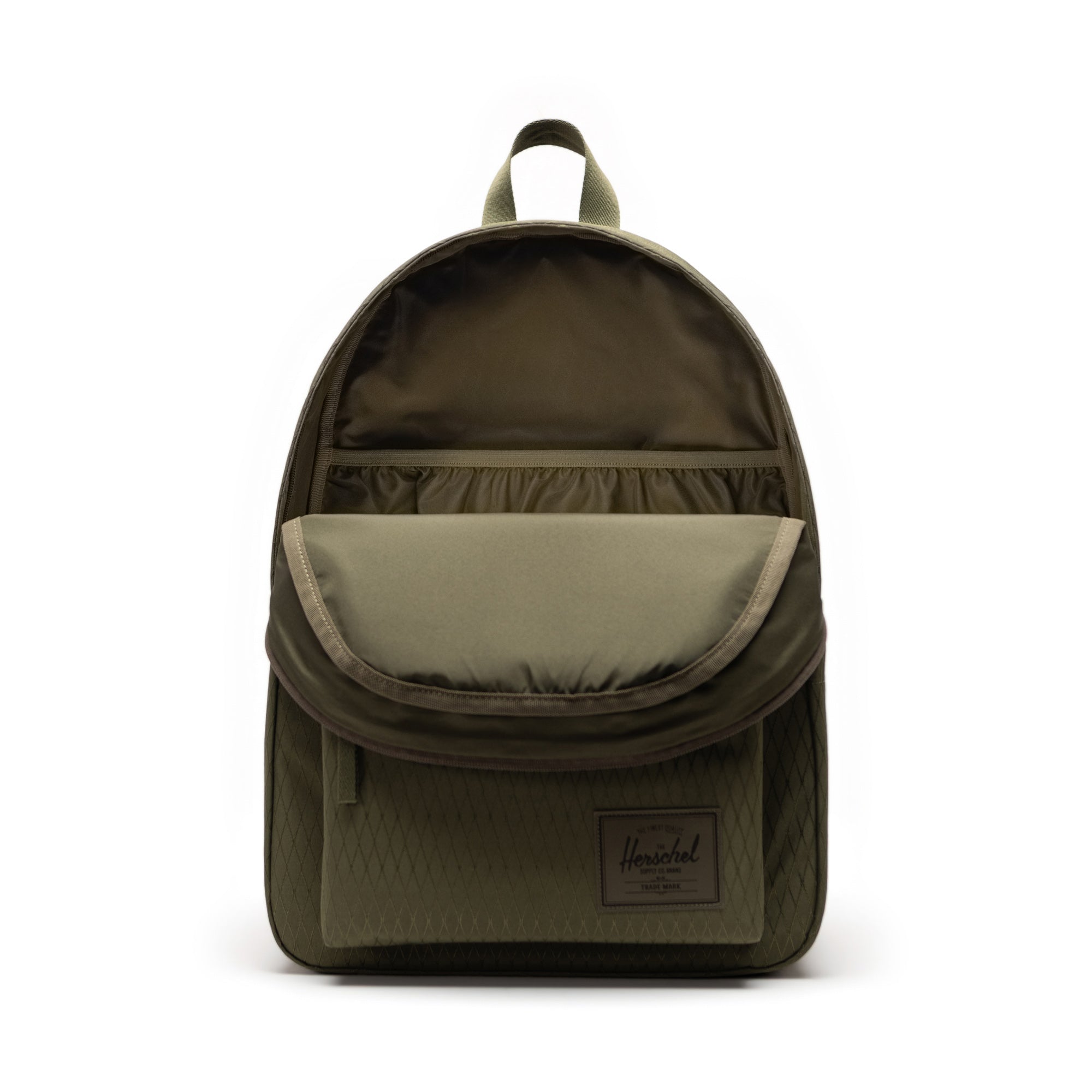 Herschel Classic Backpack | XL 30L in Ivy Green Diamond — interior view # color_Ivy Green Diamond