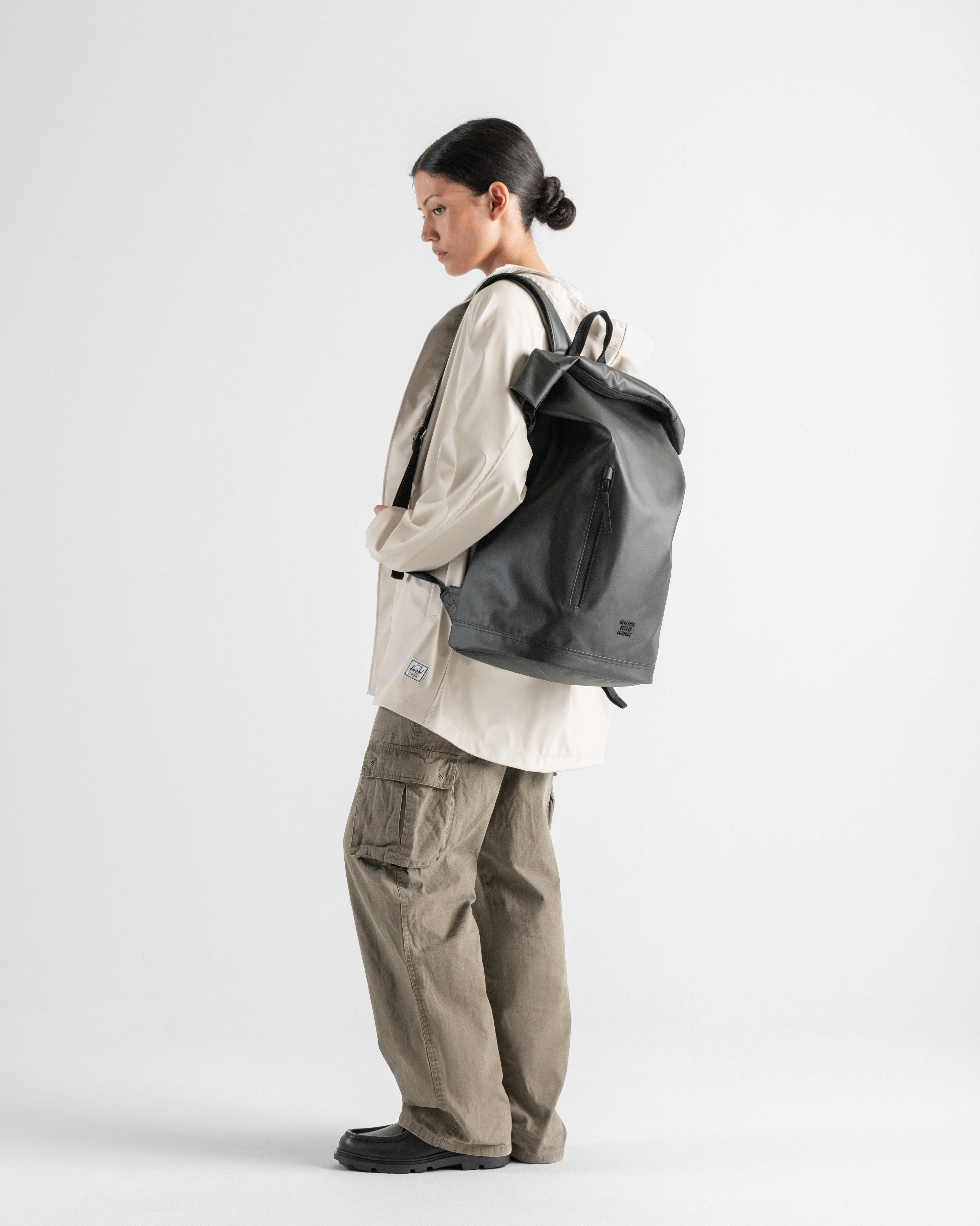 Herschel Roll Top Backpack Weather Resistant 26L in Black — lifestyle