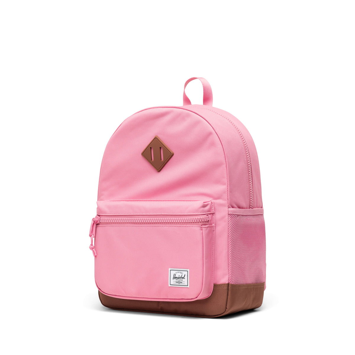 Herschel Heritage Kids Backpack 20L in Cashmere Rose/Saddle Brown — angle view 3 # color_Cashmere Rose/Saddle Brown