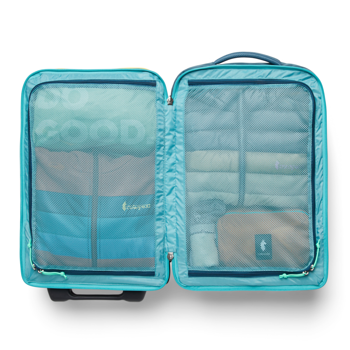 Cotopaxi Allpa 38L Roller Bag in Blue Spruce — angle view 2
