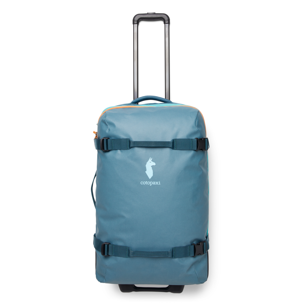 Cotopaxi Allpa 65L Roller Bag in Blue Spruce — angle view 2