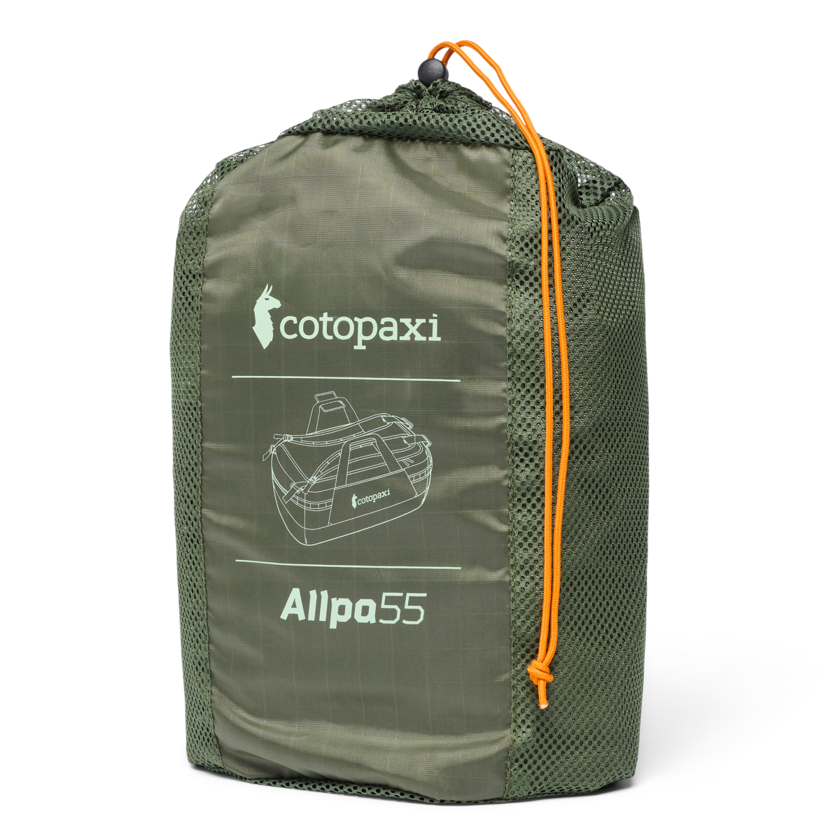 Cotopaxi Allpa Getaway 55L Duffel in Fatigue — detail view