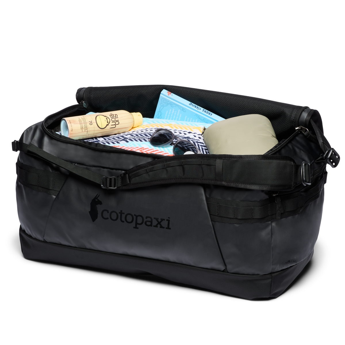 Cotopaxi Allpa Getaway 70L Duffel in Black — angle view 2