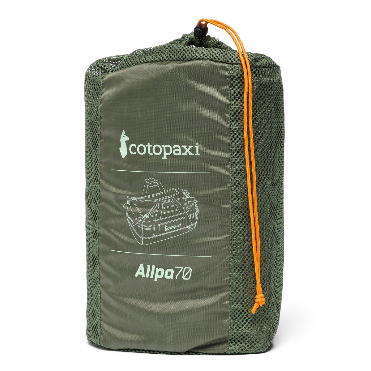 Cotopaxi Allpa Getaway 70L Duffel in Fatigue — detail view