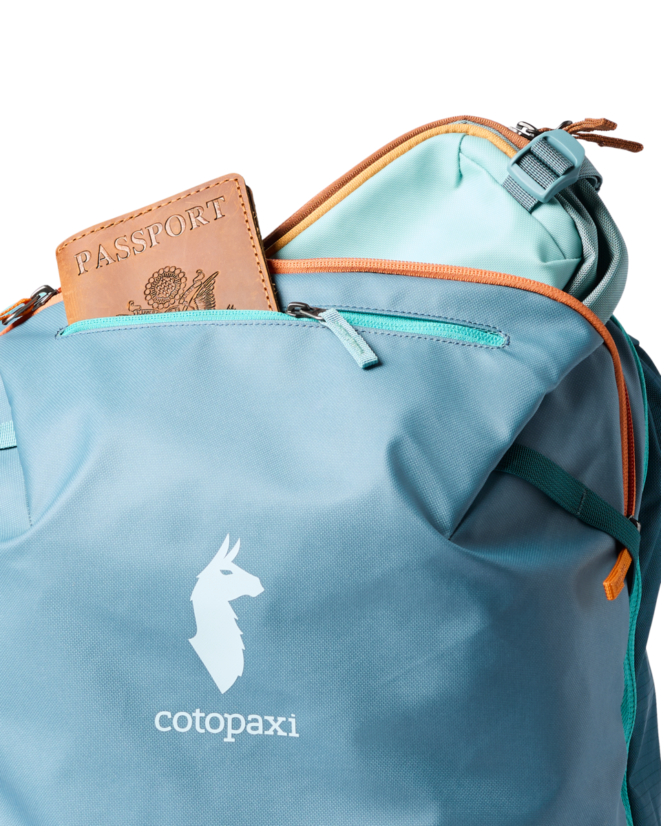 Cotopaxi Allpa 35L Travel Pack in Blue Spruce/Abyss — angle view 3
