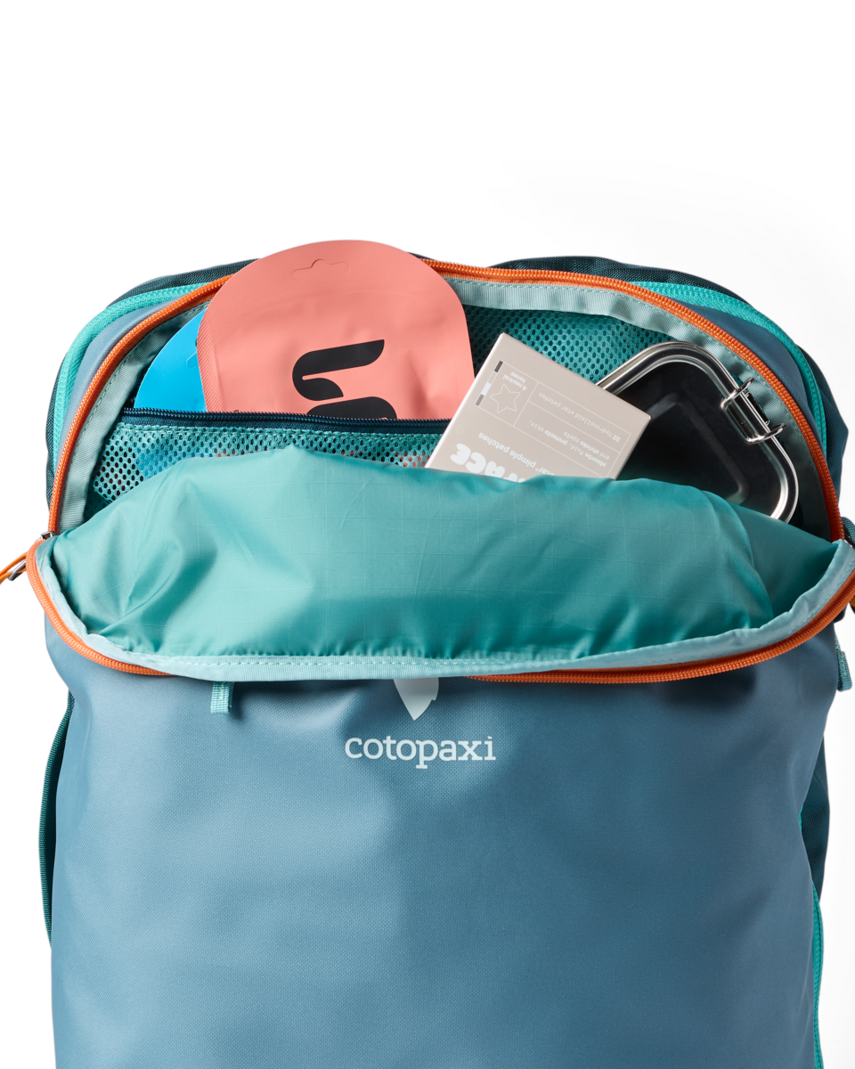 Cotopaxi Allpa 42L Travel Pack in Blue Spruce/Abyss — detail view