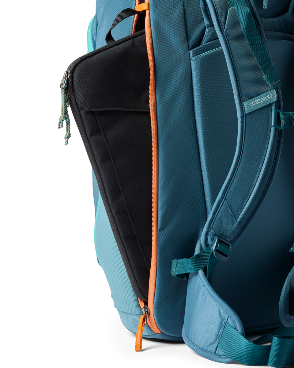 Cotopaxi Allpa 50L Adventure Travel Pack in Blue Spruce/Abyss — angle view 3