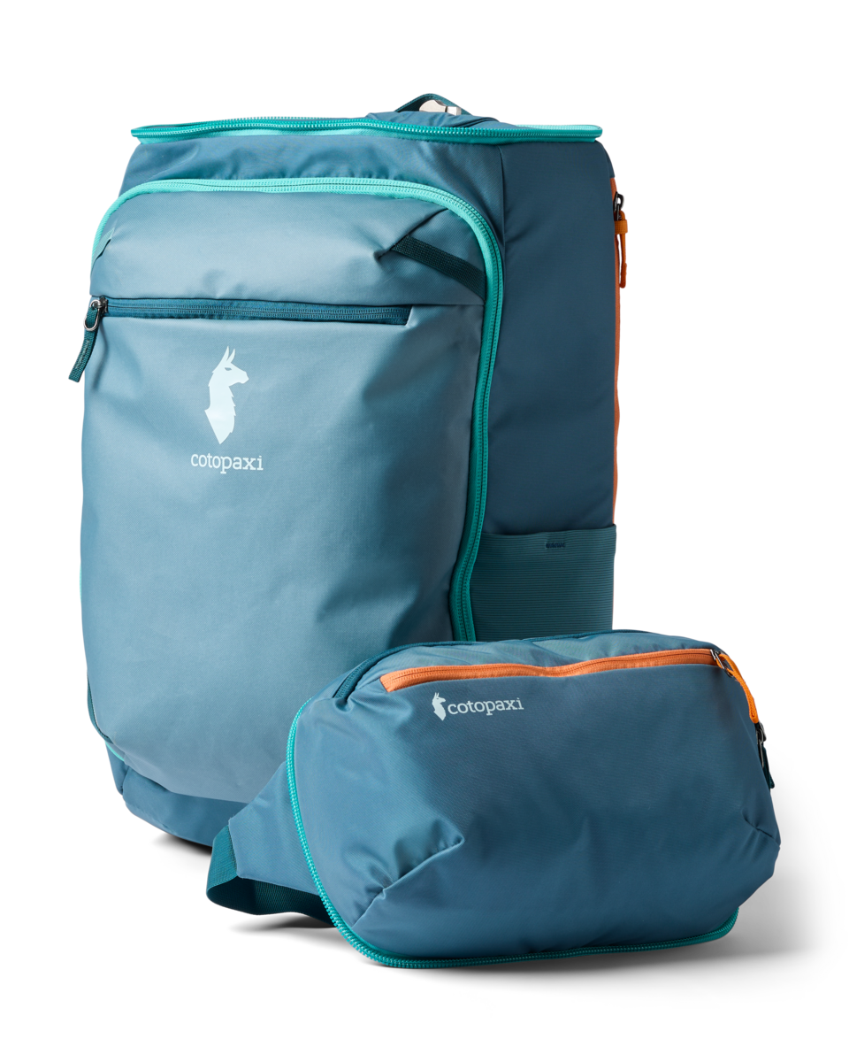 Cotopaxi Allpa 50L Adventure Travel Pack in Blue Spruce/Abyss — angle view 2