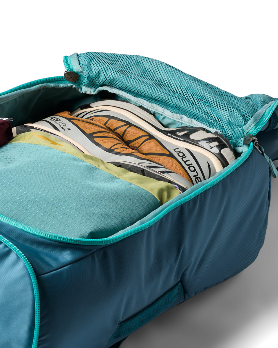Cotopaxi Allpa 50L Adventure Travel Pack in Blue Spruce/Abyss — detail view