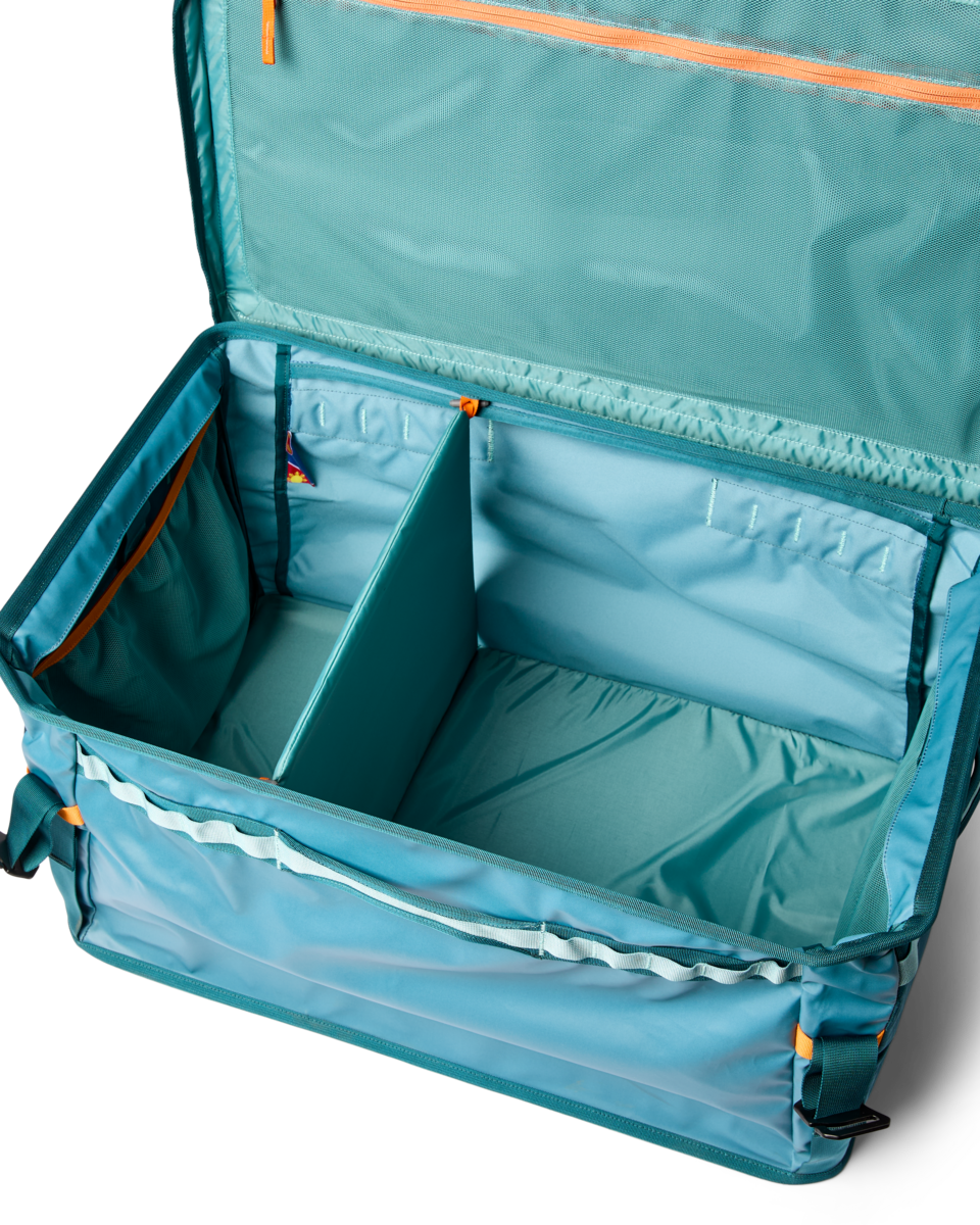 Cotopaxi Allpa 90L Gear Hauler Box in Blue Spruce/Abyss — detail view