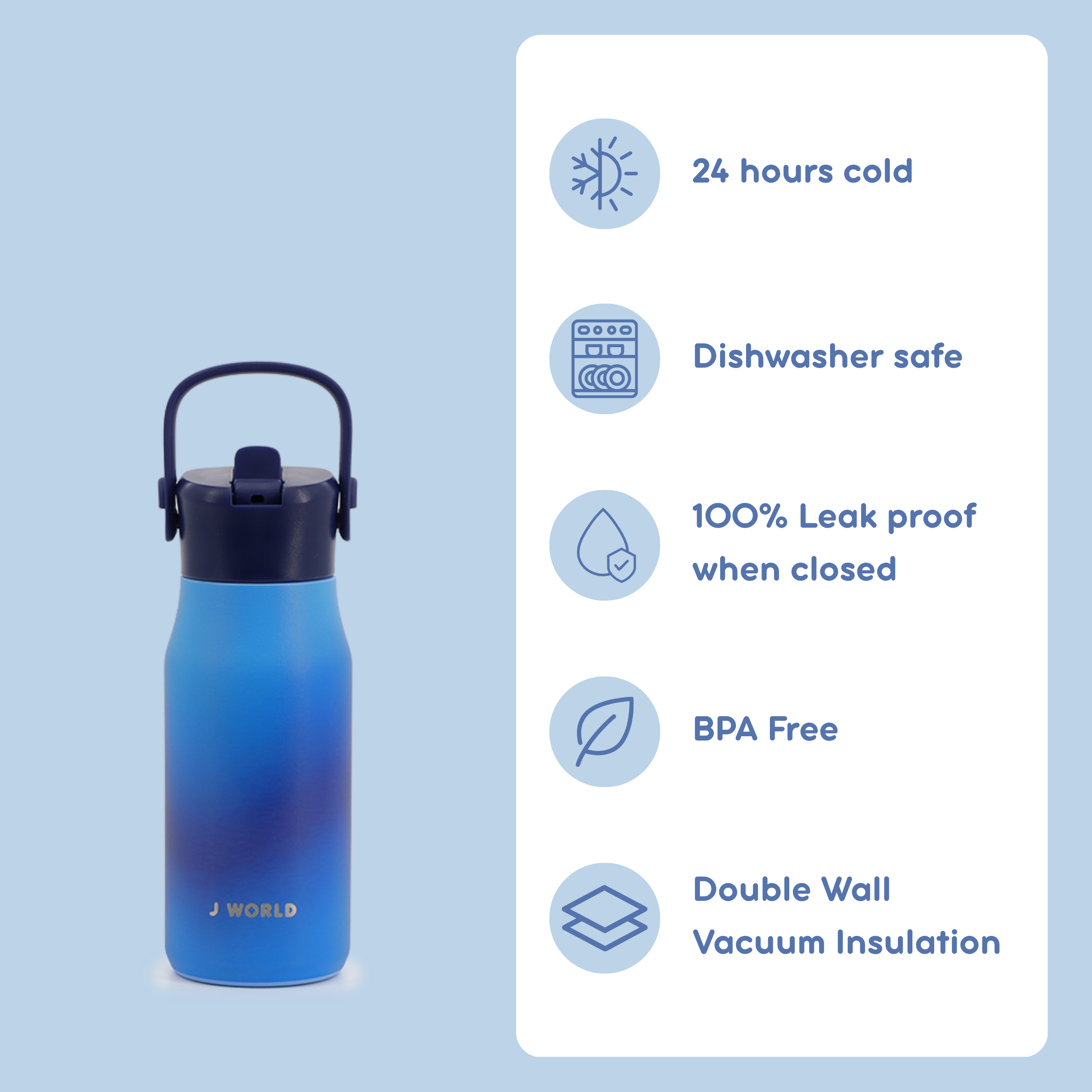 J World Flowee 14oz Insulated Water Bottle in Blue Gradient — front view 4 # color_Blue Gradient