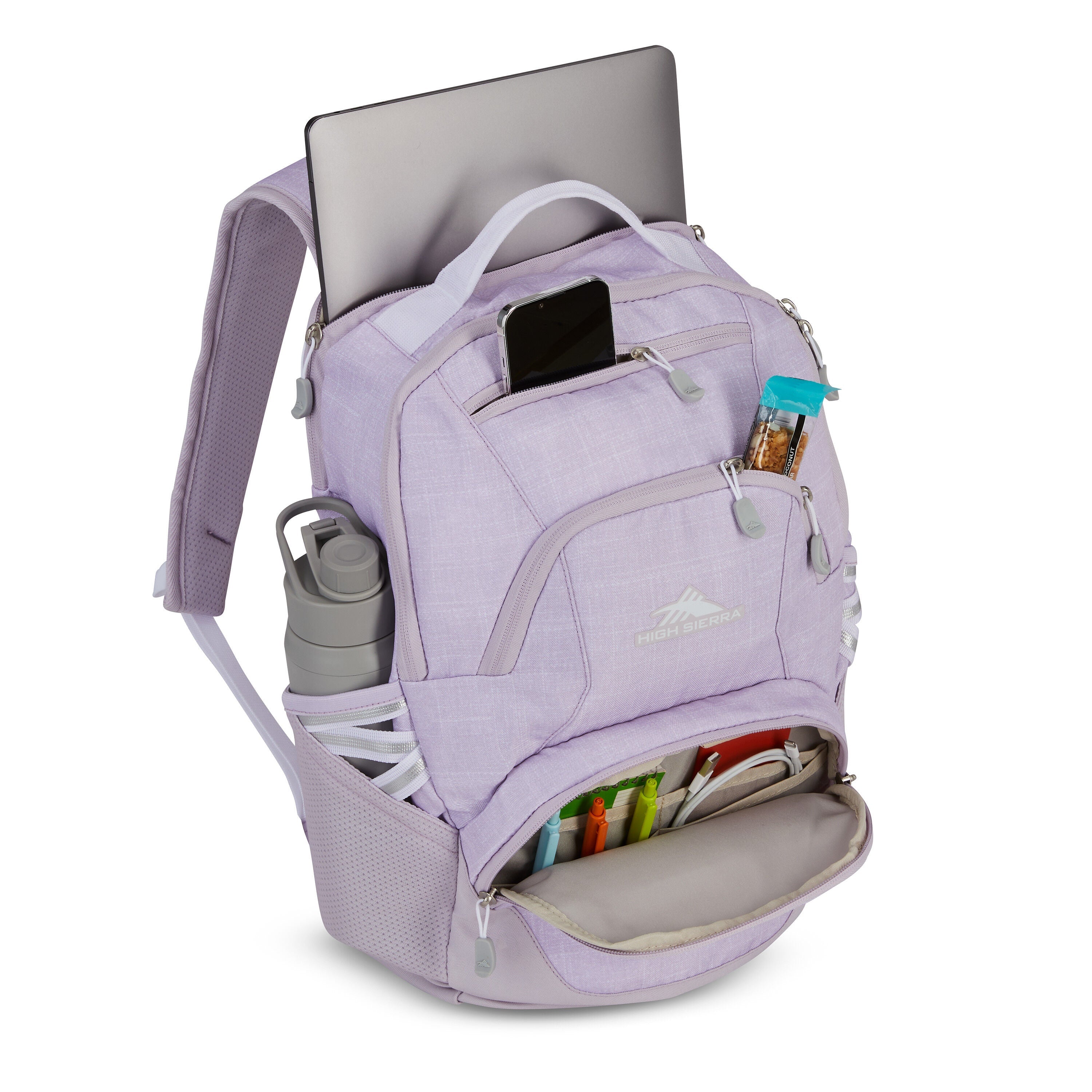 High Sierra Swoop SG Backpack in Hushed Orchid Heather — interior view # color_Hushed Orchid Heather