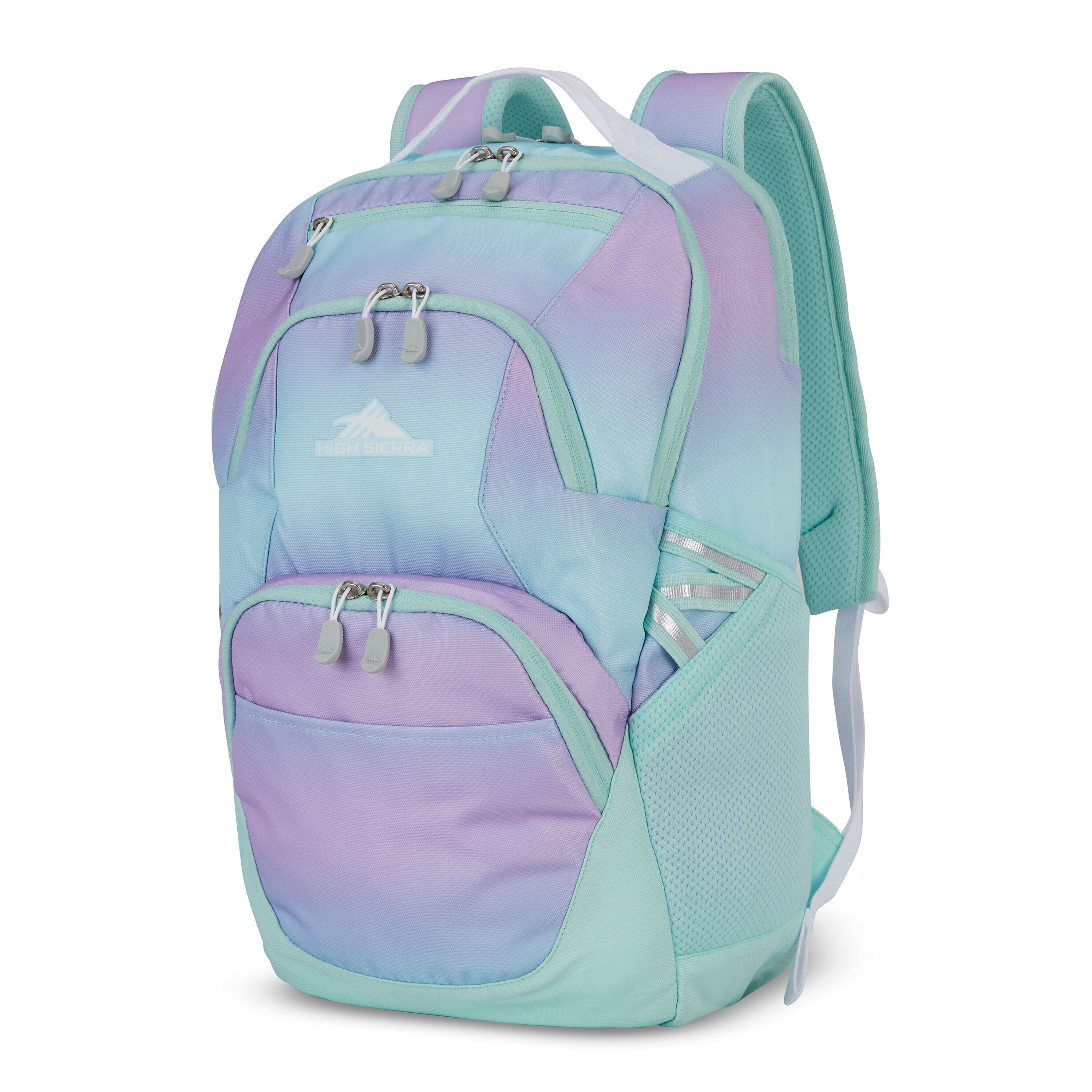 High Sierra Swoop SG Backpack in Linear Ombre Purple Blue — angle view 2 # color_Linear Ombre Purple Blue