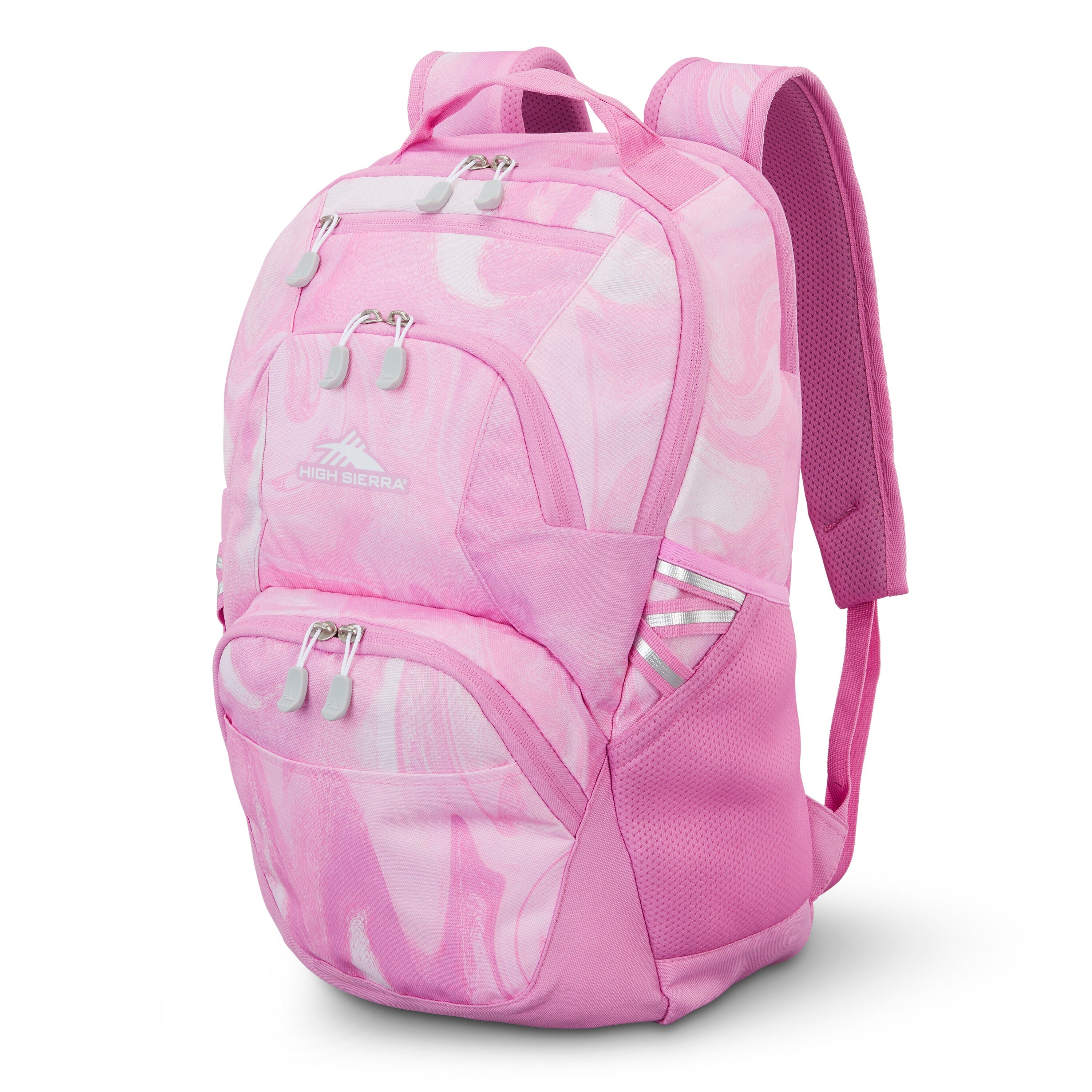 High Sierra Swoop SG Backpack in Pink Marble Swirl — front view