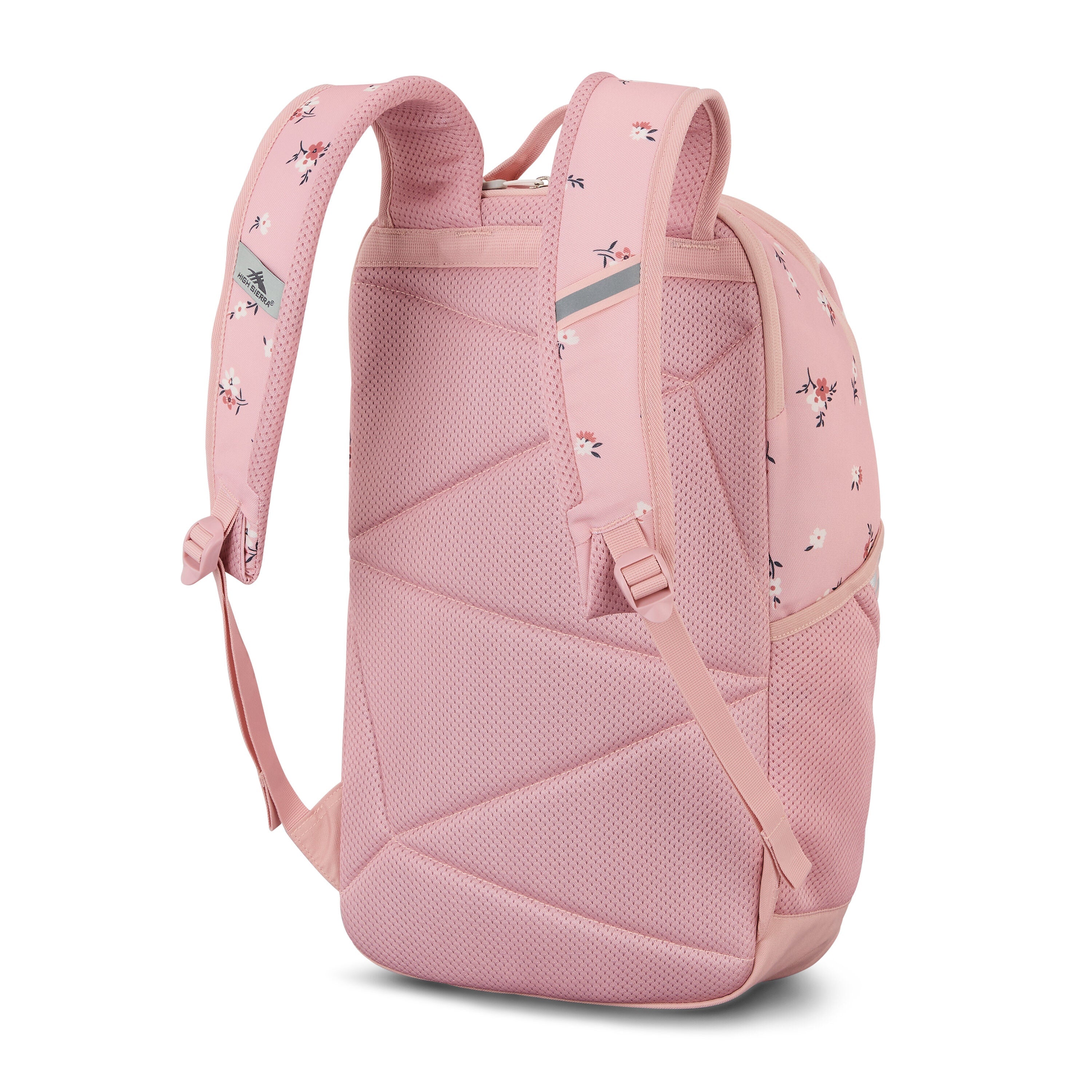 High Sierra Swoop SG Backpack in Floral Soft Pink — back view # color_Floral Soft Pink