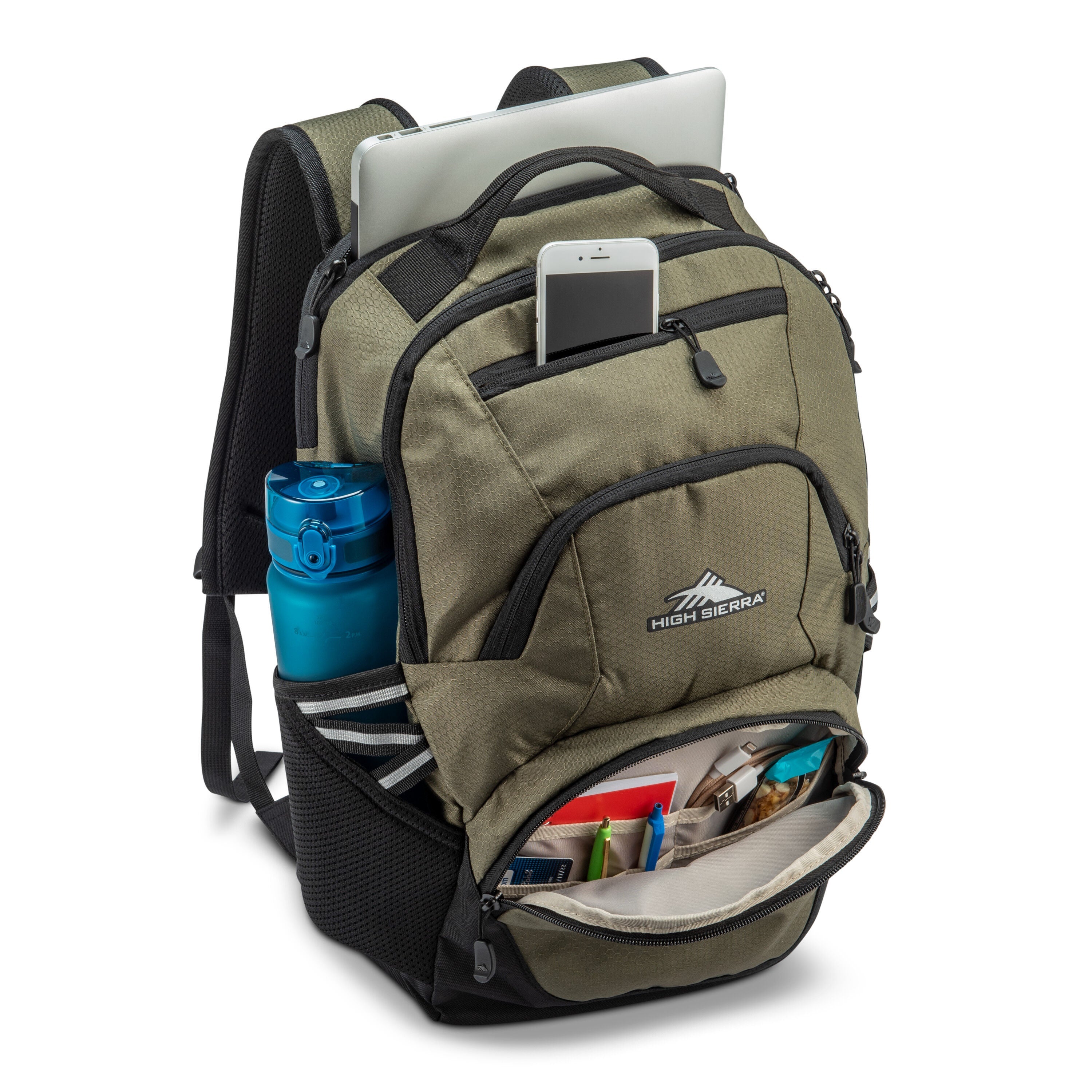 High Sierra Swoop SG Backpack in Olive — interior view