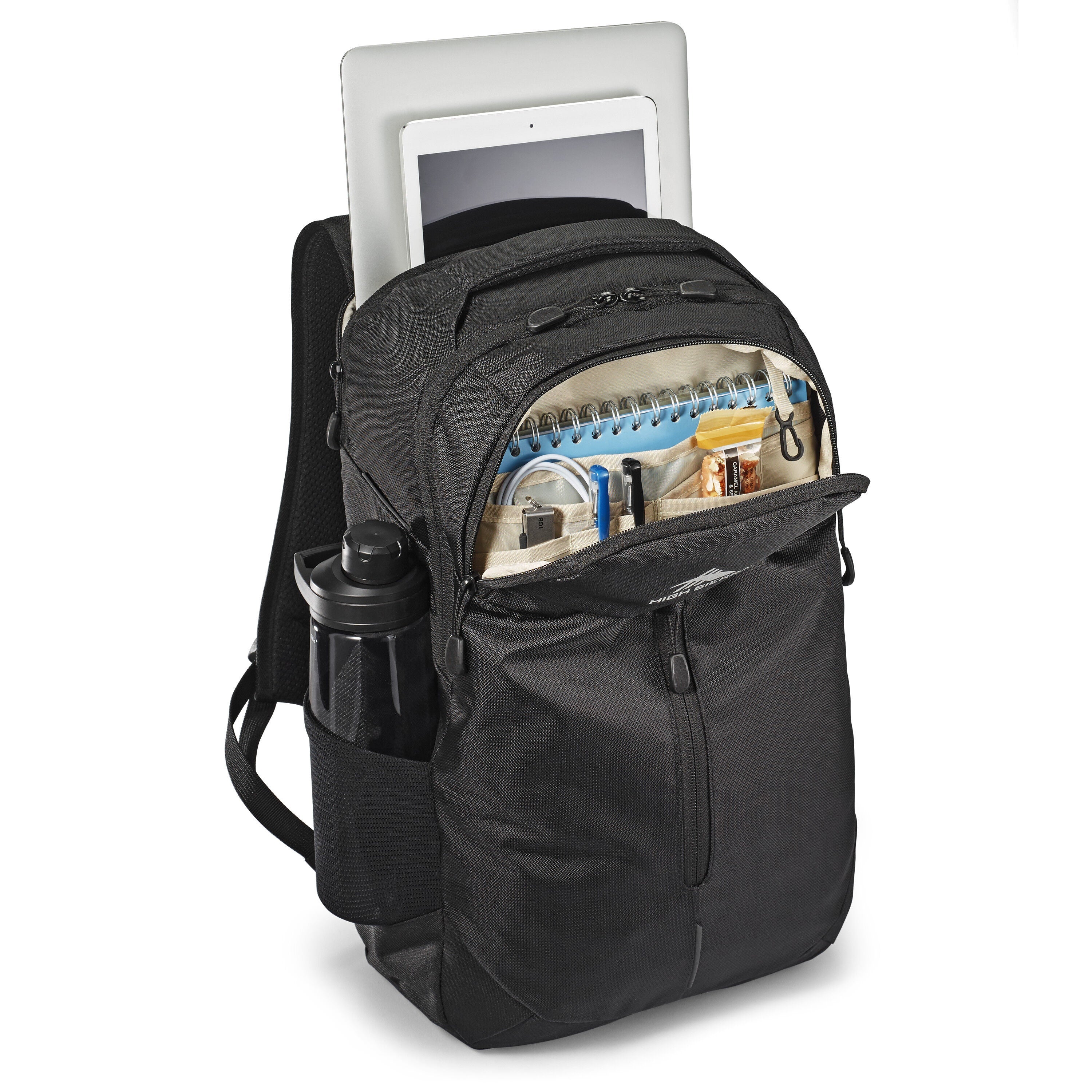 High Sierra Swerve Pro Backpack in Black — interior view