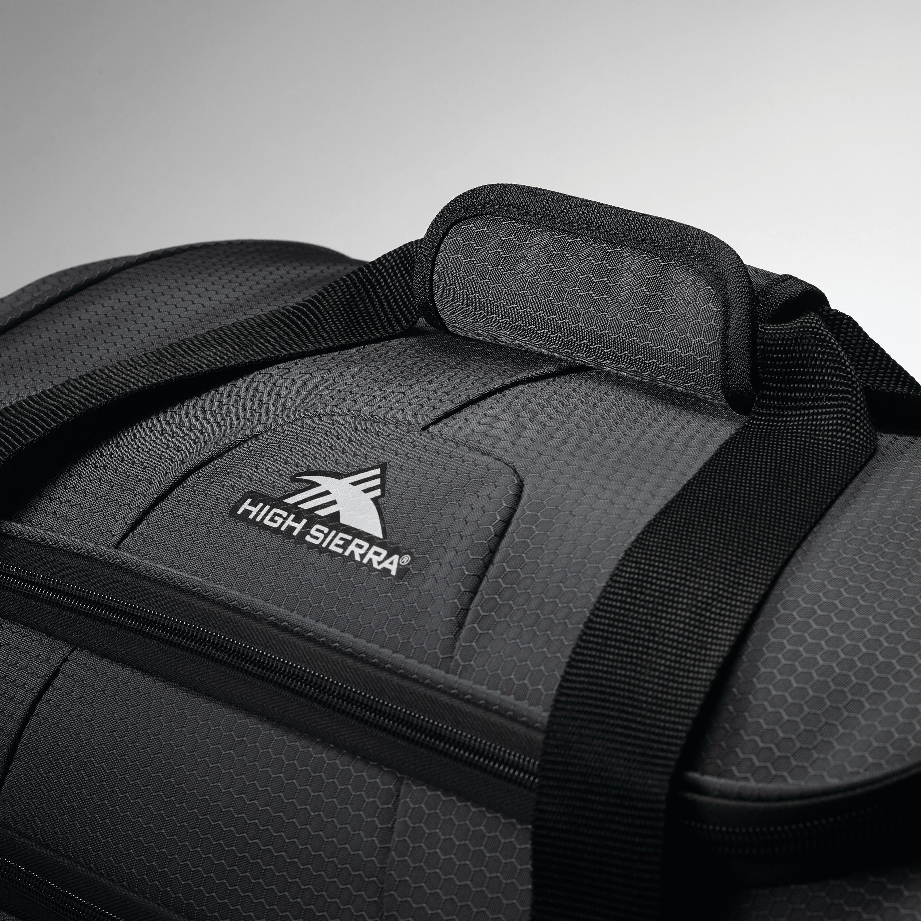 High Sierra Fairlead 22" Drop Bottom Wheeled Duffel in Mercury Black — angle view 2