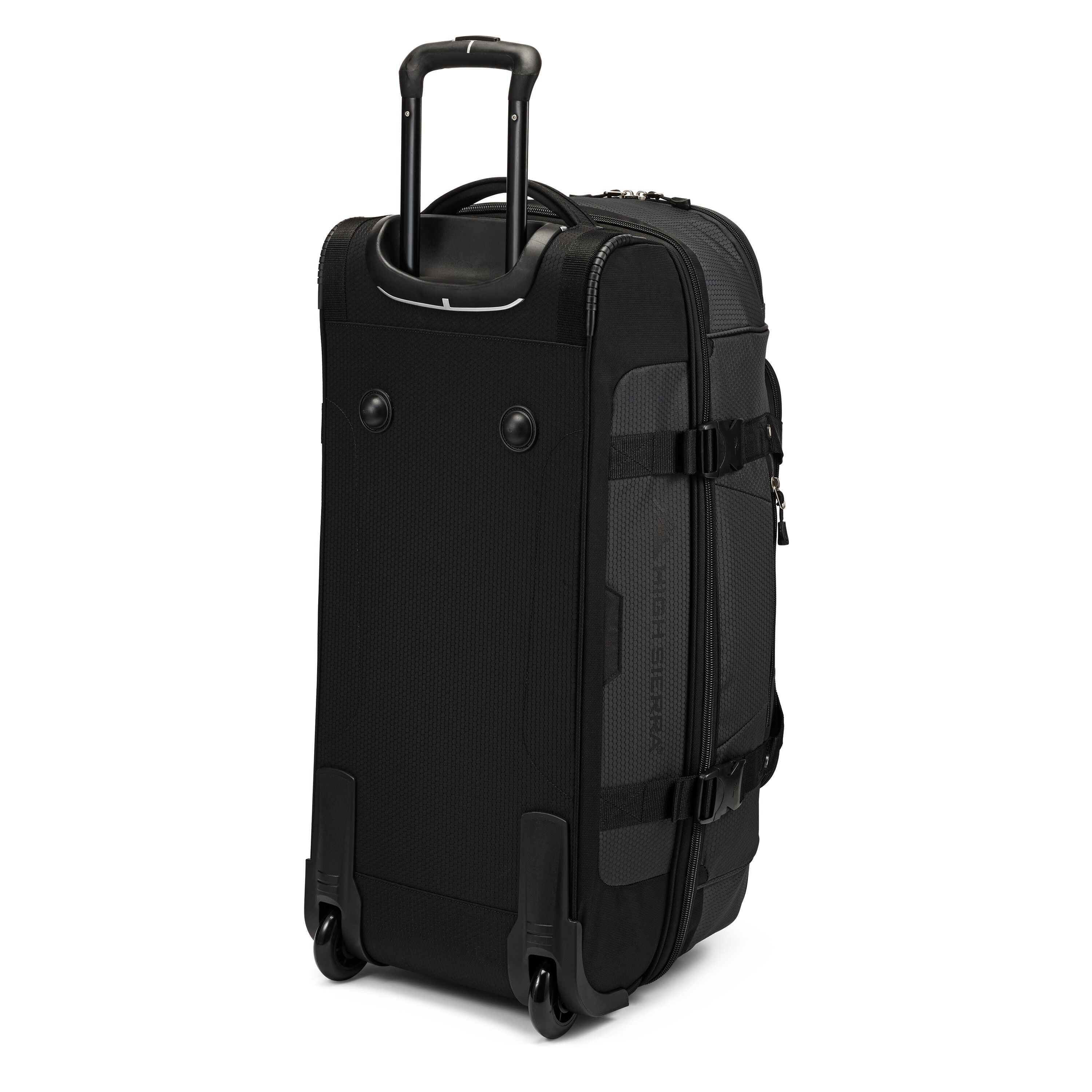 High Sierra Fairlead 28" Drop Bottom Wheeled Duffel in Mercury Black — back view